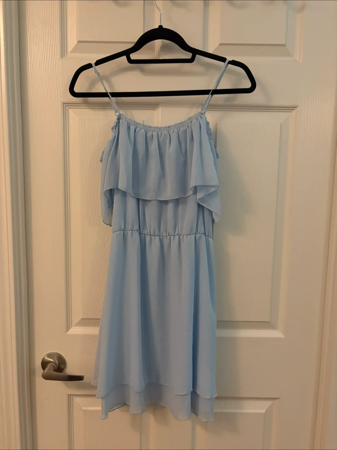 Light Blue Ruffled Mini Dress - Size 10 thumbnail