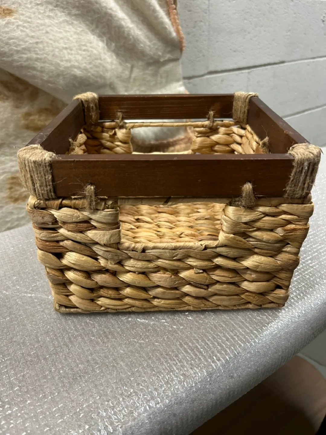 Small Woven Seagrass Basket with Wooden Trim thumbnail