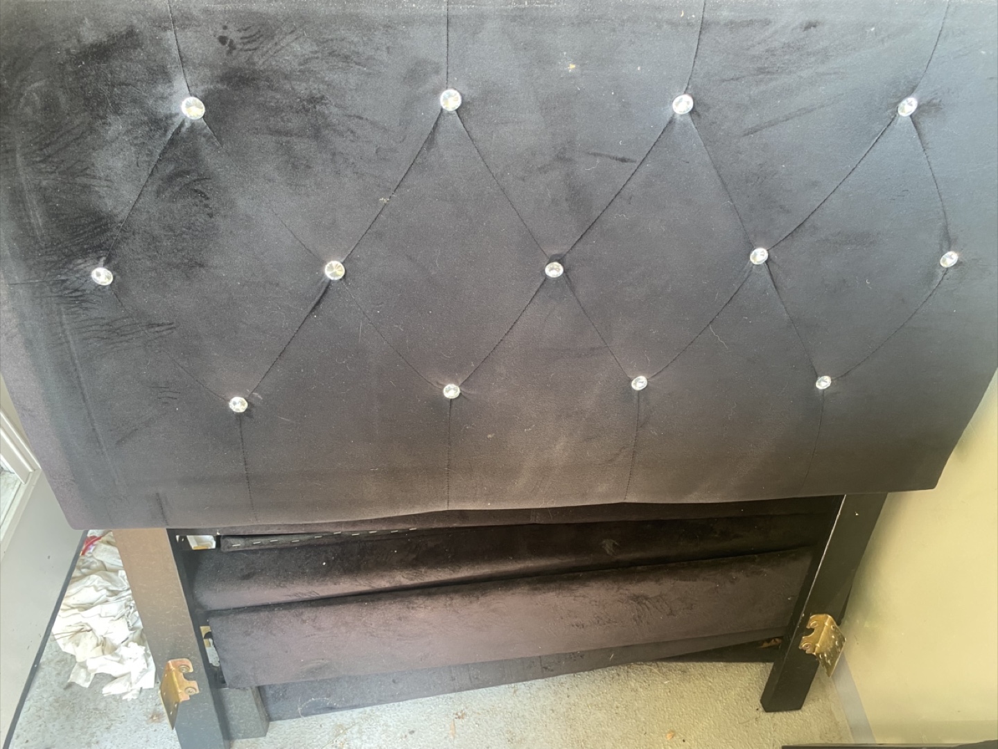 2  twin size Black Velvet Bed Frame with Crystal Detailing - photo 2