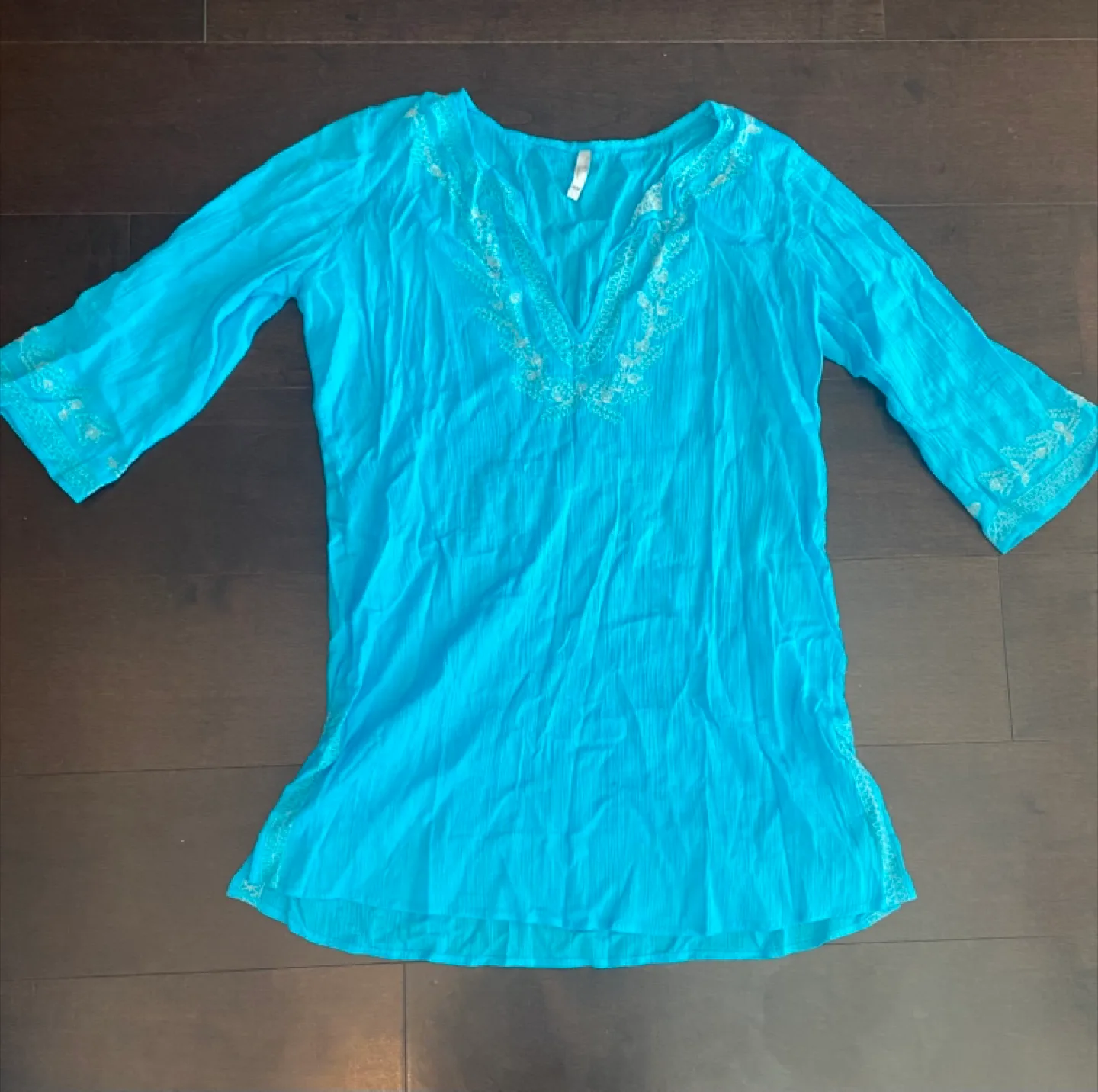 Women's Turquoise Embroidered Top / Cover up thumbnail