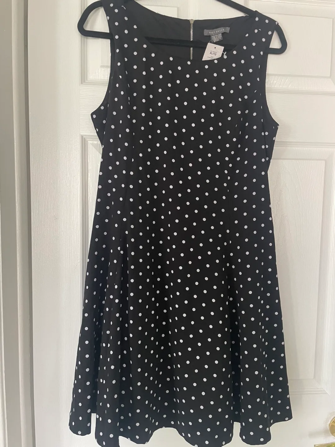 Suzy Shier Black and White Polka Dot Sleeveless Dress - Size XL thumbnail
