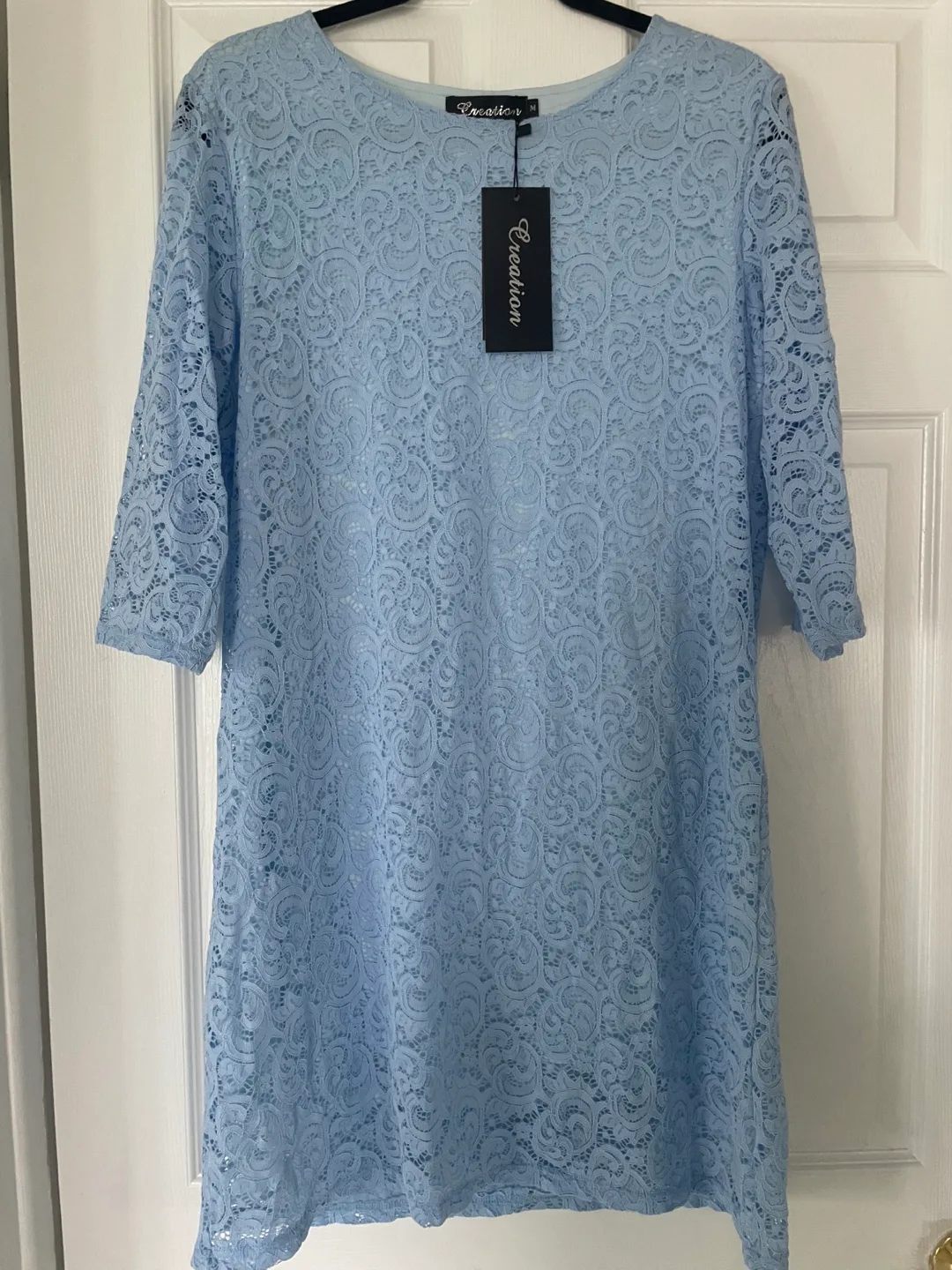 Creation Light Blue Lace Dress Size M thumbnail