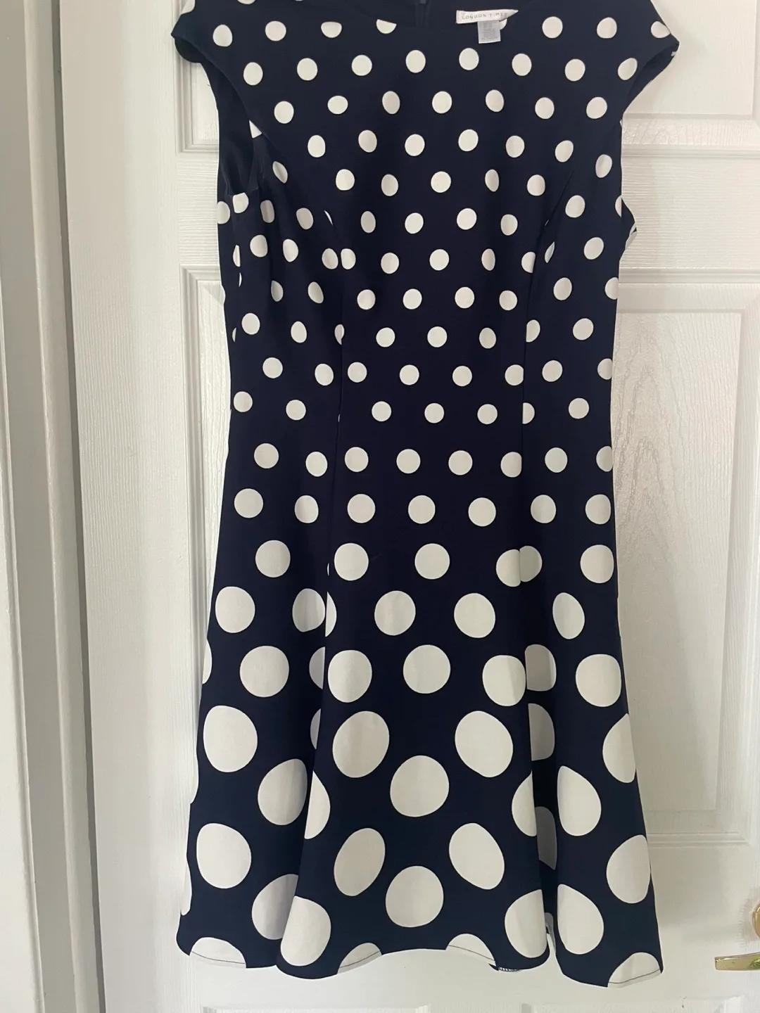 London Times Navy & White Polka Dot Dress - Size 8 thumbnail