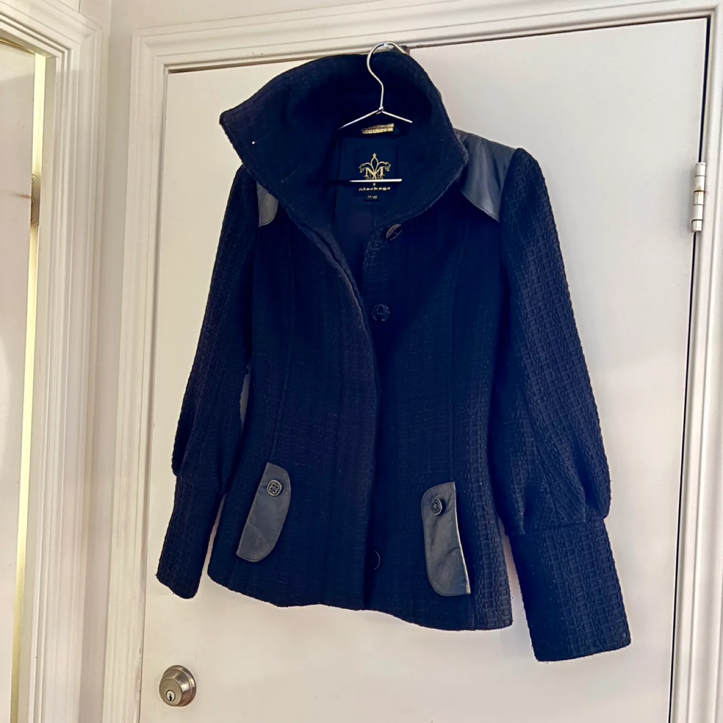 Mackage Black Virgin Wool and Leather Jacket - Size XS image indicator(2)