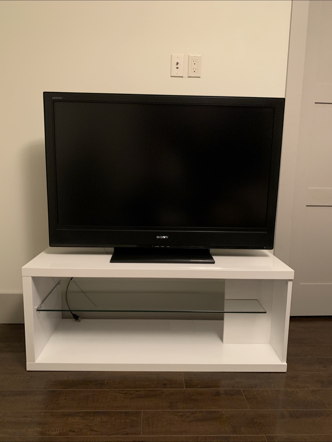 Contemporary White TV Stand with Glass Shelf - photo 2