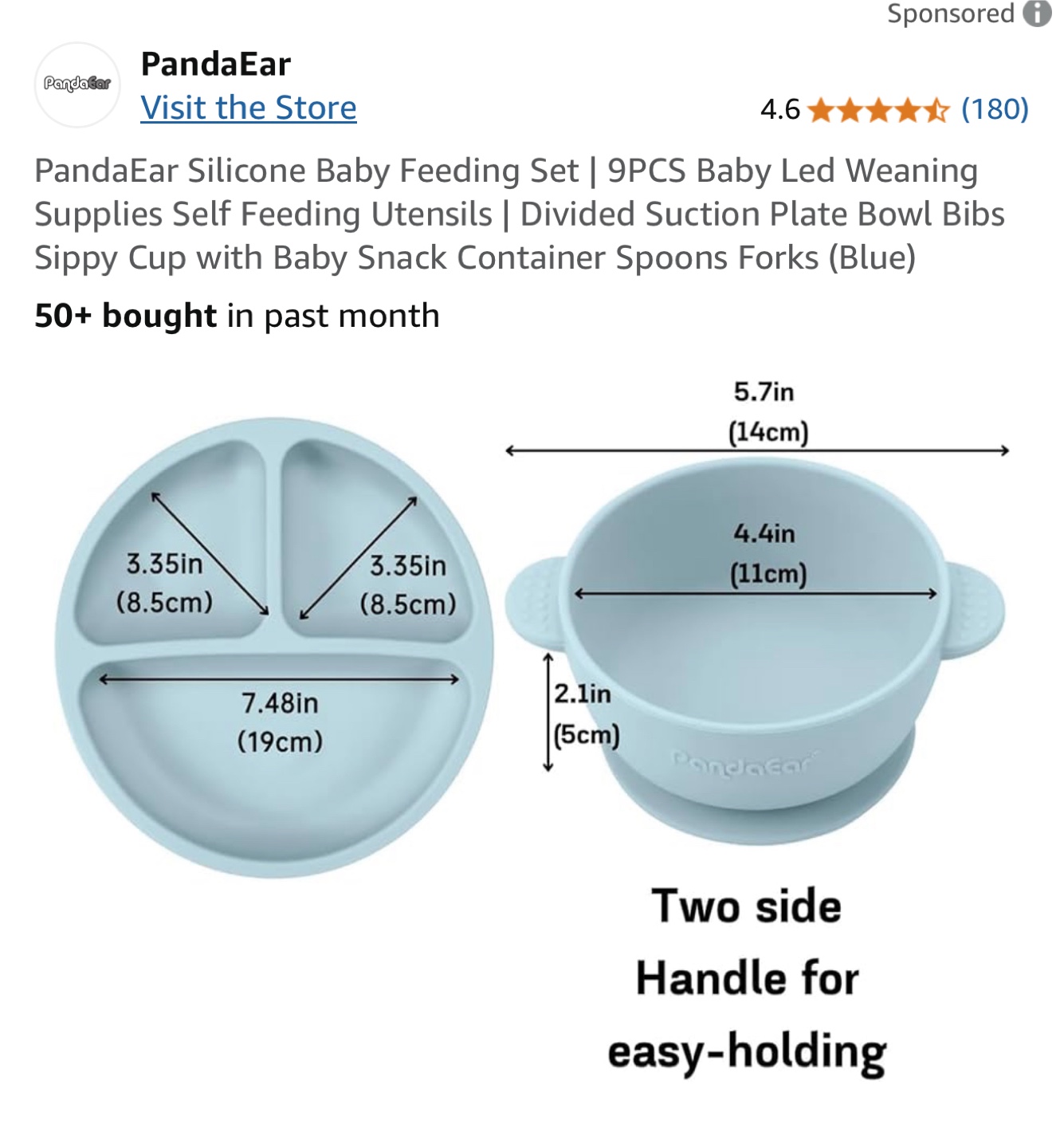 PandaEar Silicone Baby Feeding Set - 9 Piece Blue Set - photo 2
