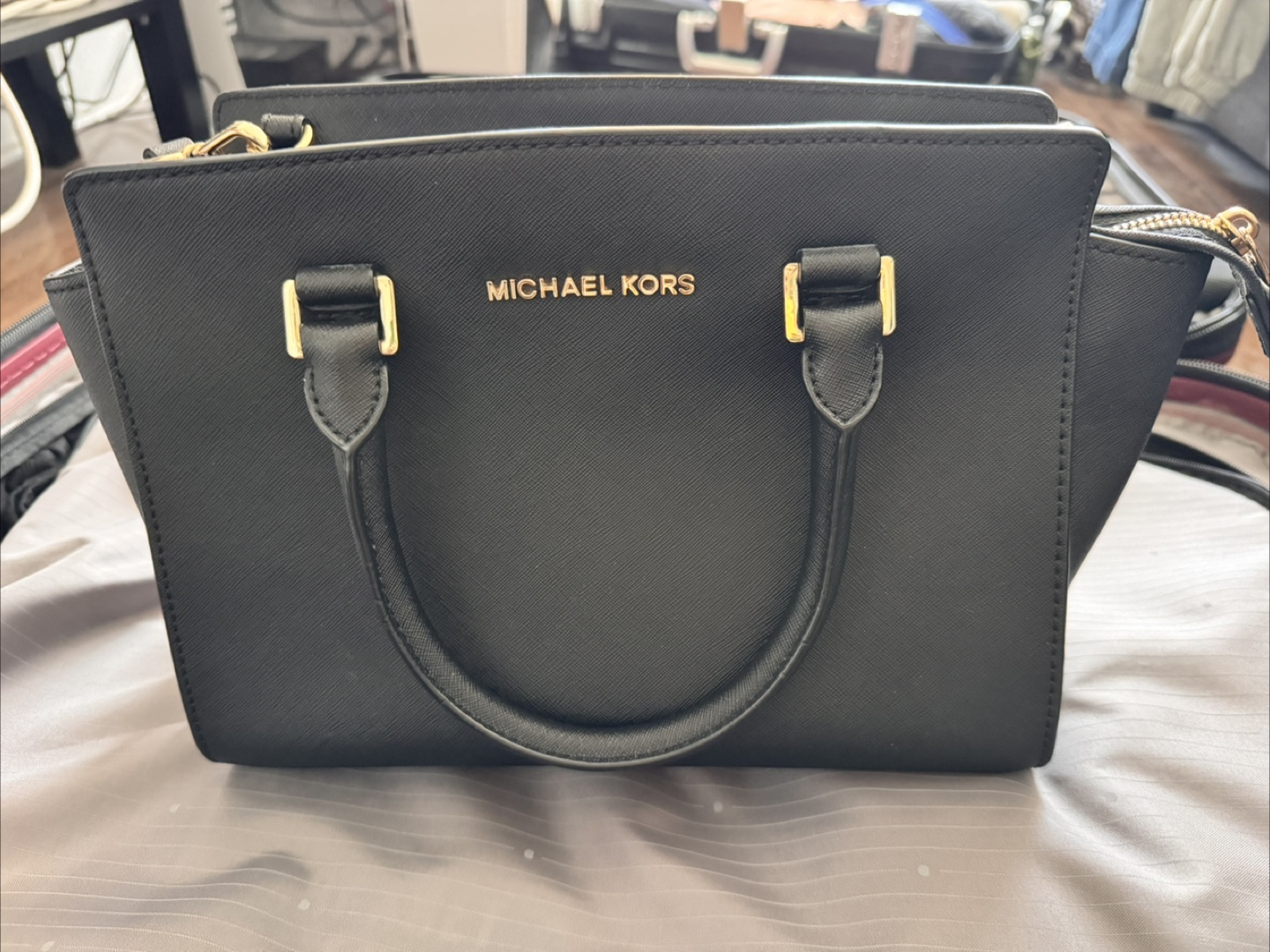 Michael Kors Black Leather Satchel Handbag