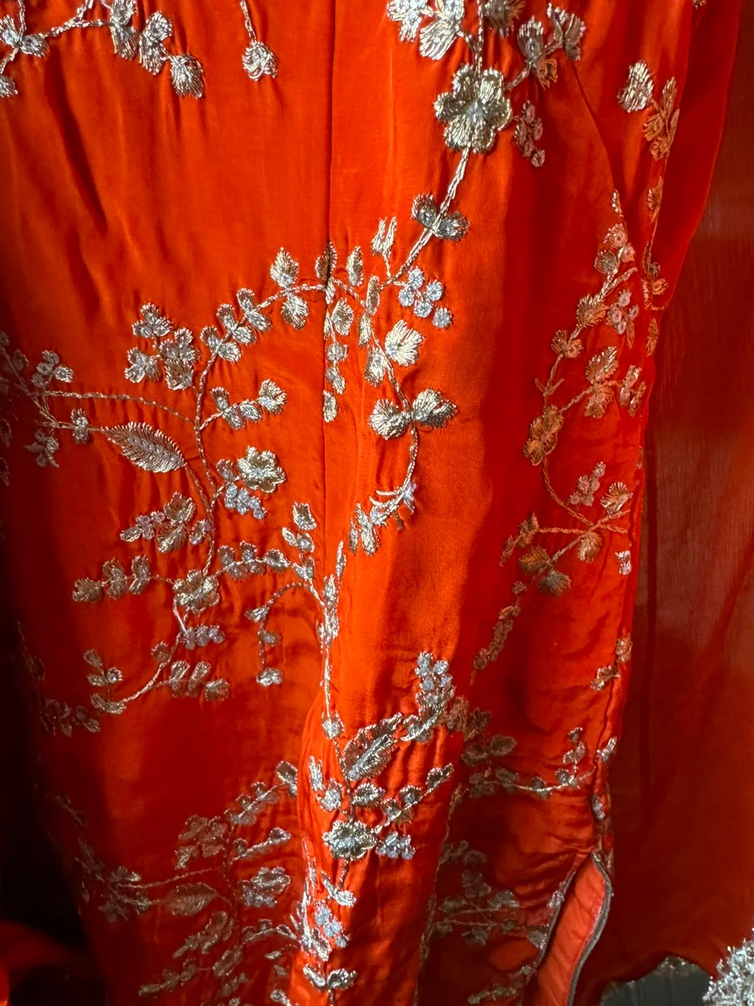 Gorgeous Orange Embroidered pant Kameez Suit thumbnail