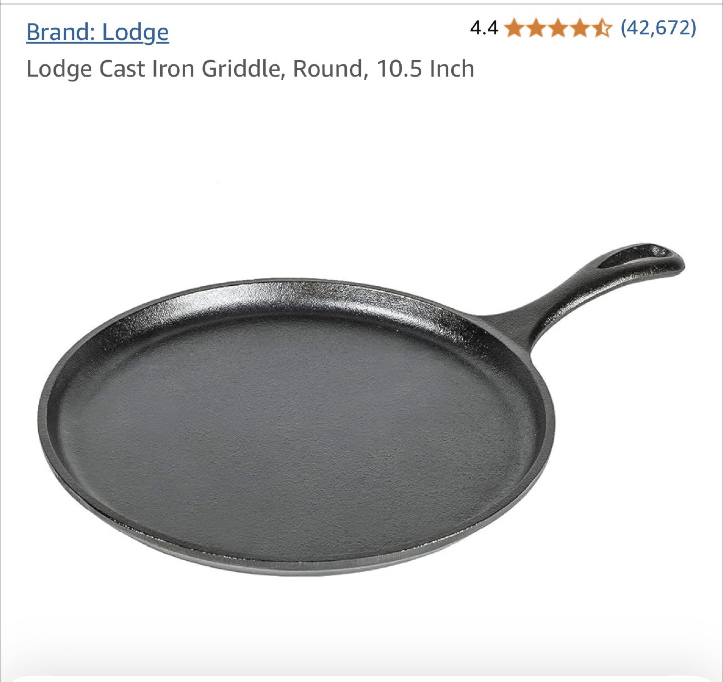 Lodge 10.5 inch Round Cast Iron Griddle