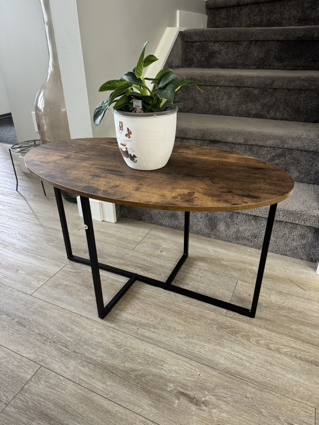Rustic Oval Coffee Table with Black Metal Frame - photo 2