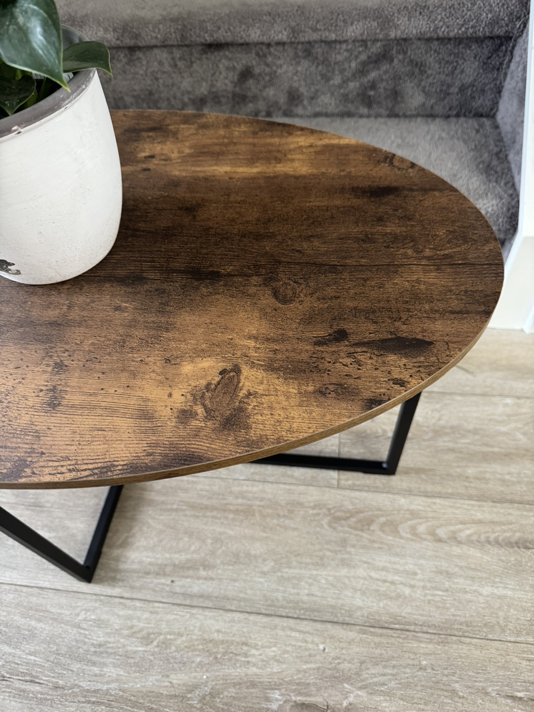 Rustic Oval Coffee Table with Black Metal Frame - photo 3
