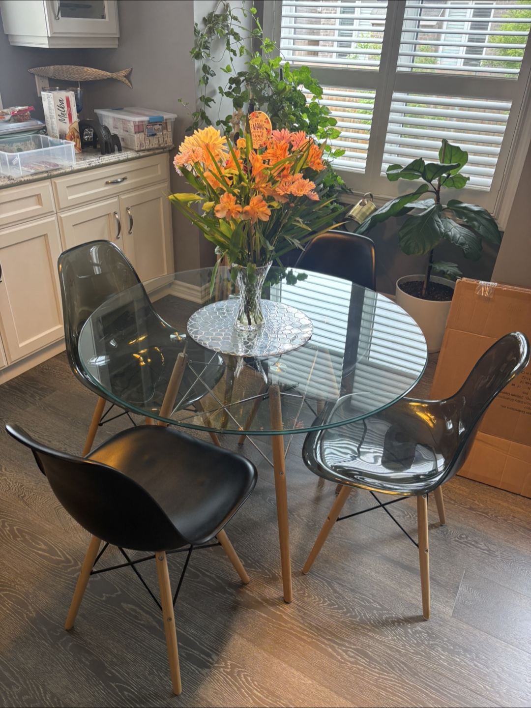 Glass Dining Table with Four Chairs