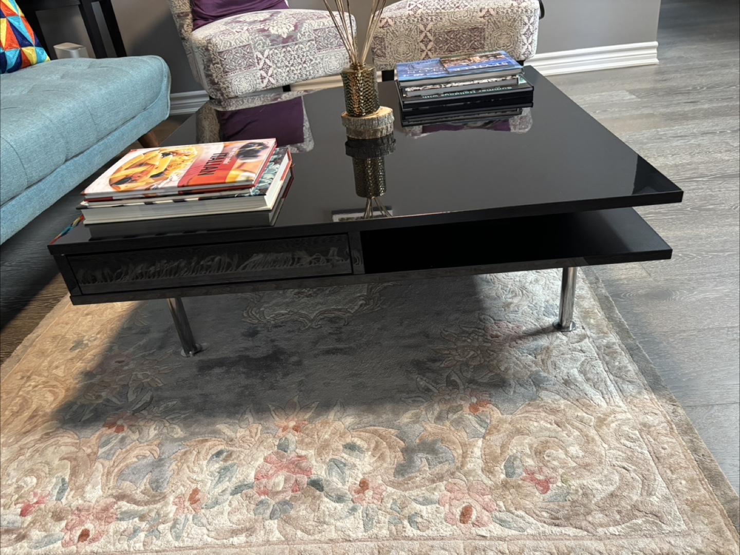 Modern Black Glass Coffee Table with Storage - photo 3
