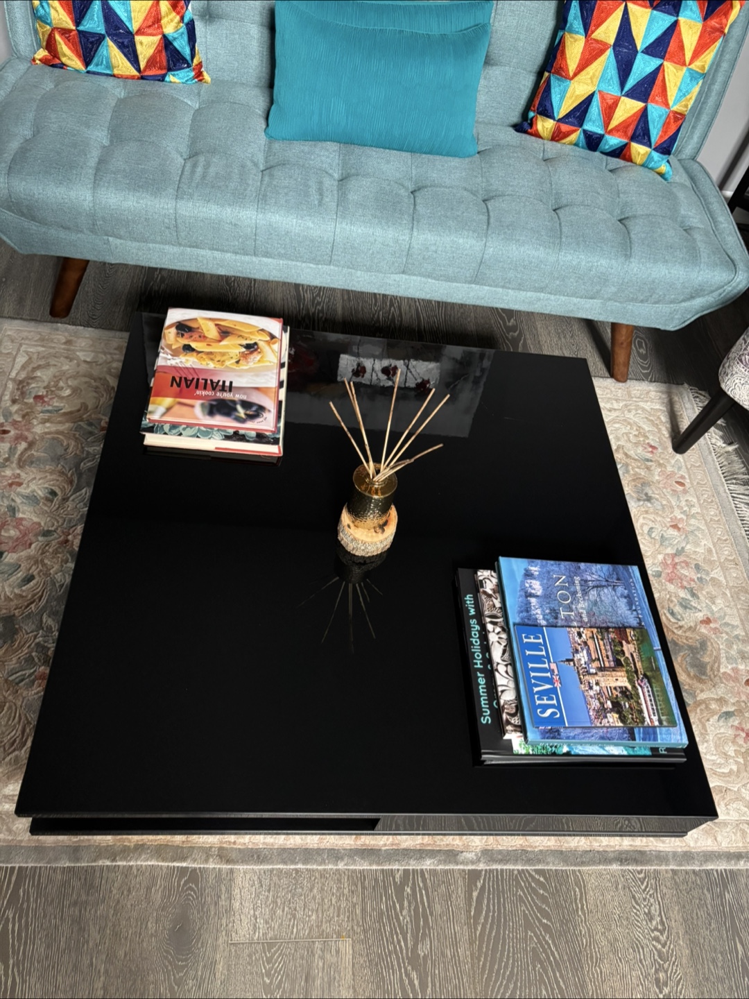 Modern Black Glass Coffee Table with Storage - photo 2