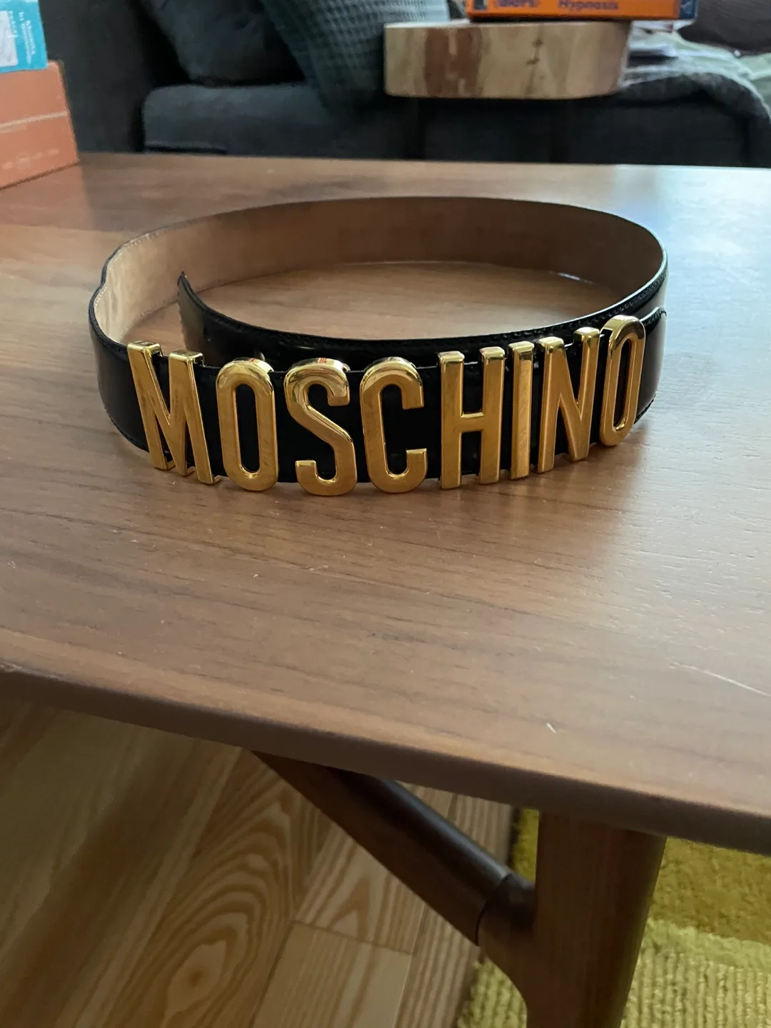 Moschino Black Leather Belt with Logo thumbnail
