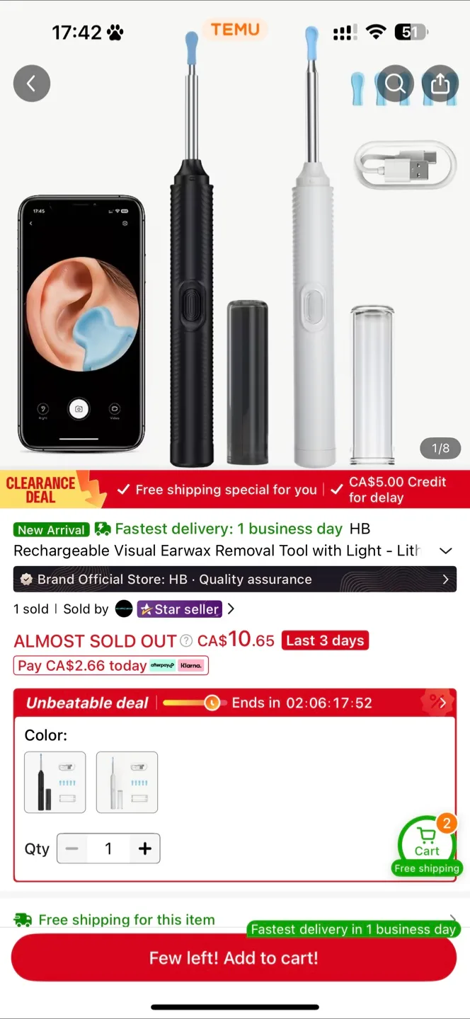 BNIB Rechargeable Visual Earwax Removal Tool with Light thumbnail