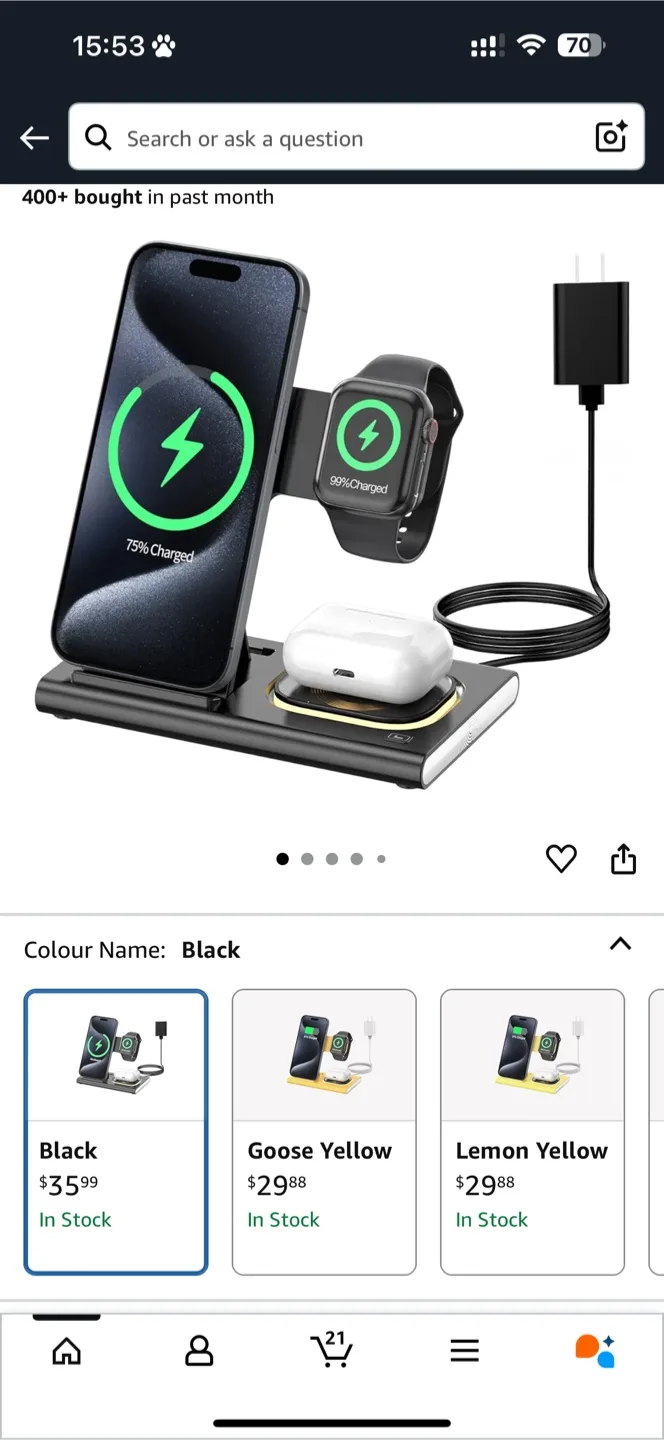 BNIB 3-in-1 Wireless Charger Station - Black thumbnail