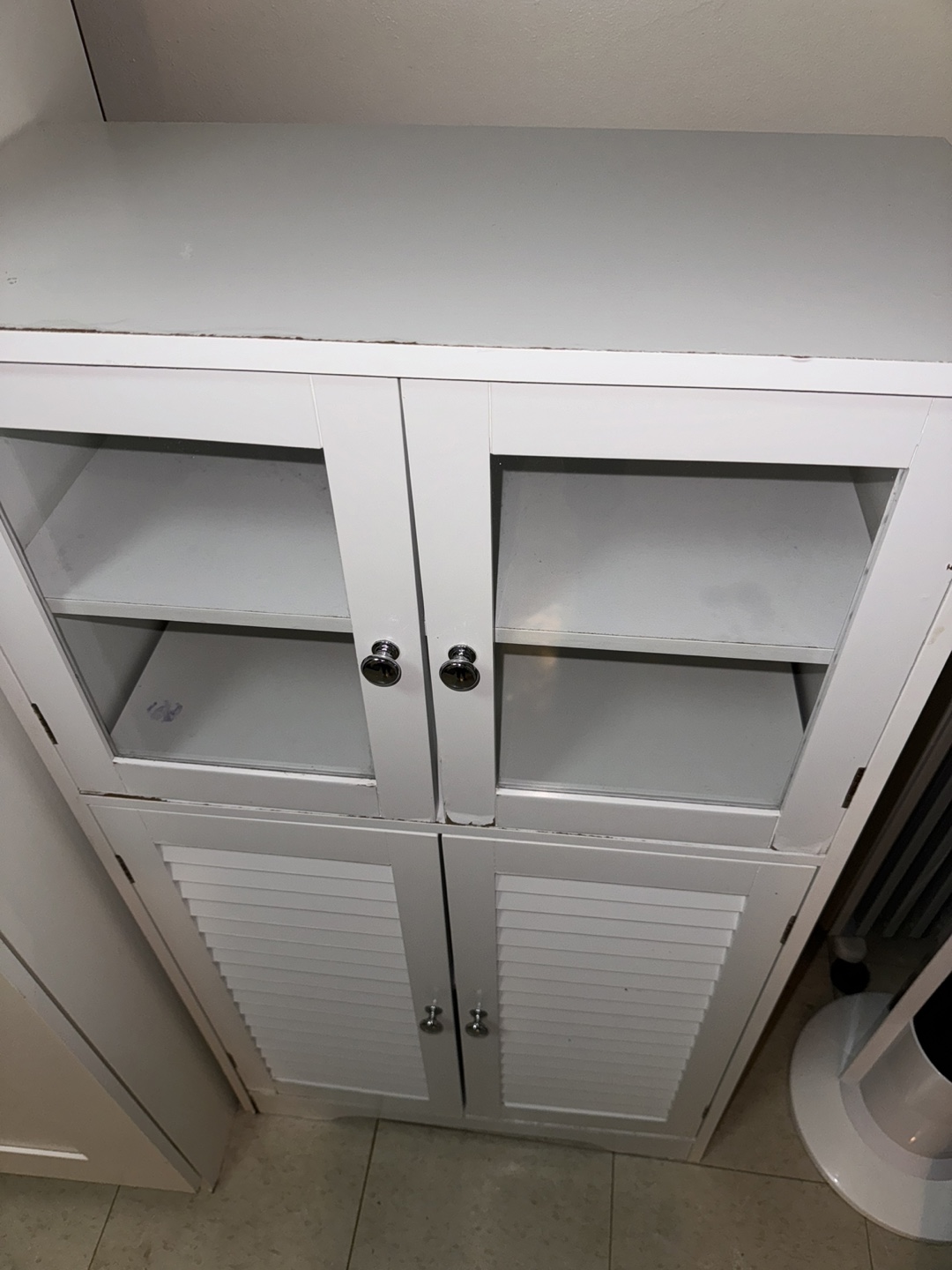 White Wooden Cabinet with Glass Doors and Louvered Doors - photo 2