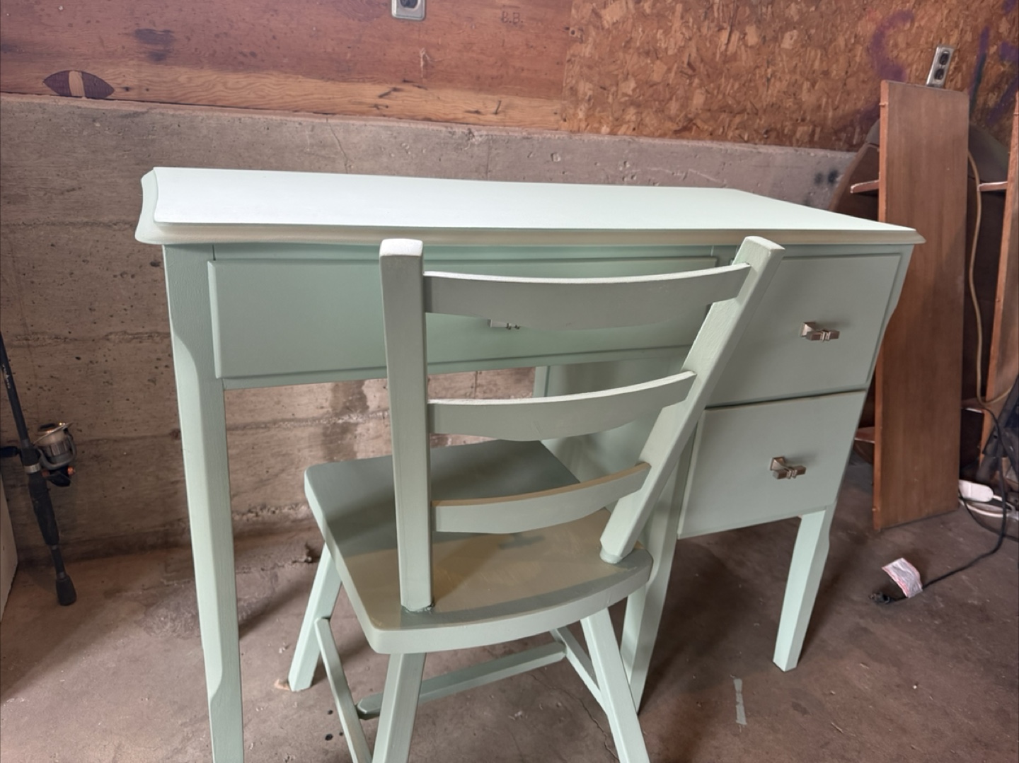 Refurnished Vintage Desk and Chair Set - Mint Green - photo 4