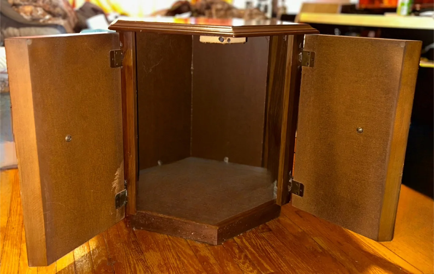 Vintage Hexagonal Wooden End Table with Storage image indicator(2)