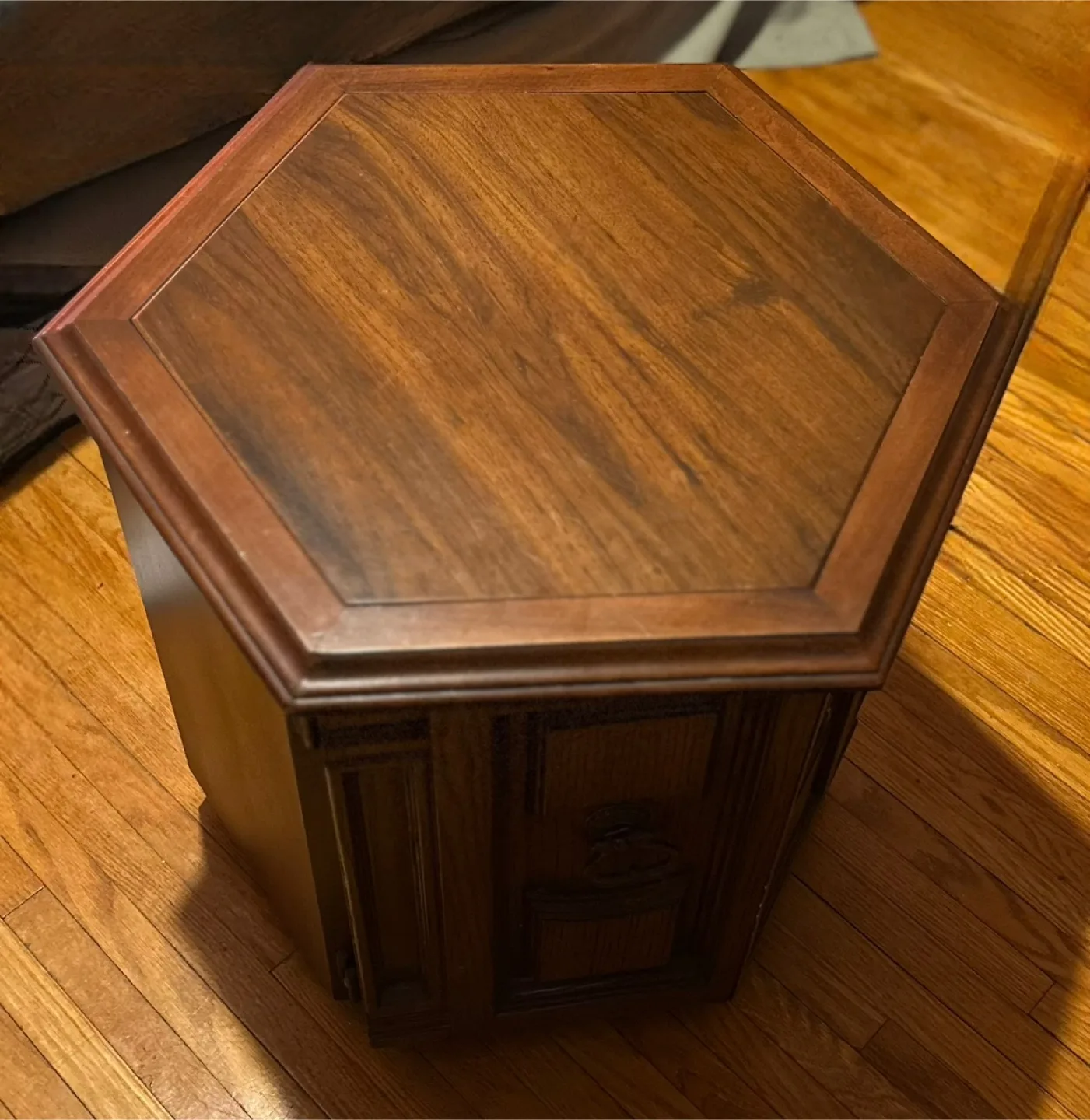 Vintage Hexagonal Wooden End Table with Storage image indicator(3)