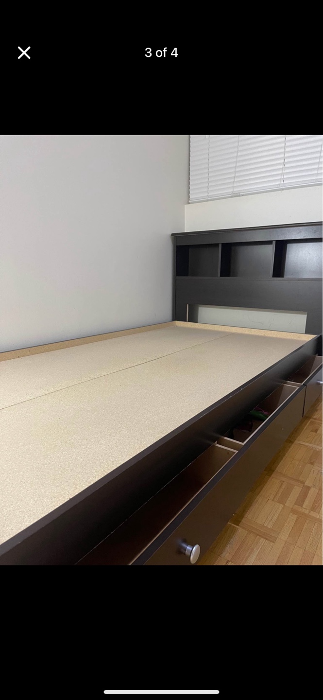 Dark Brown queen-Size Bed Frame with Headboard and Drawers - photo 3