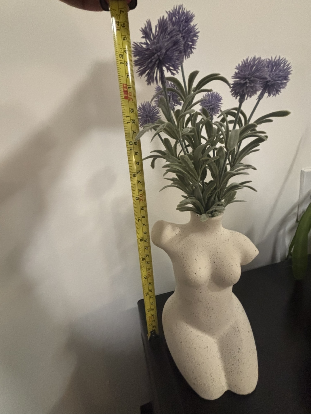 Female Torso Vase, Speckled White, With Fake Plant - photo 4
