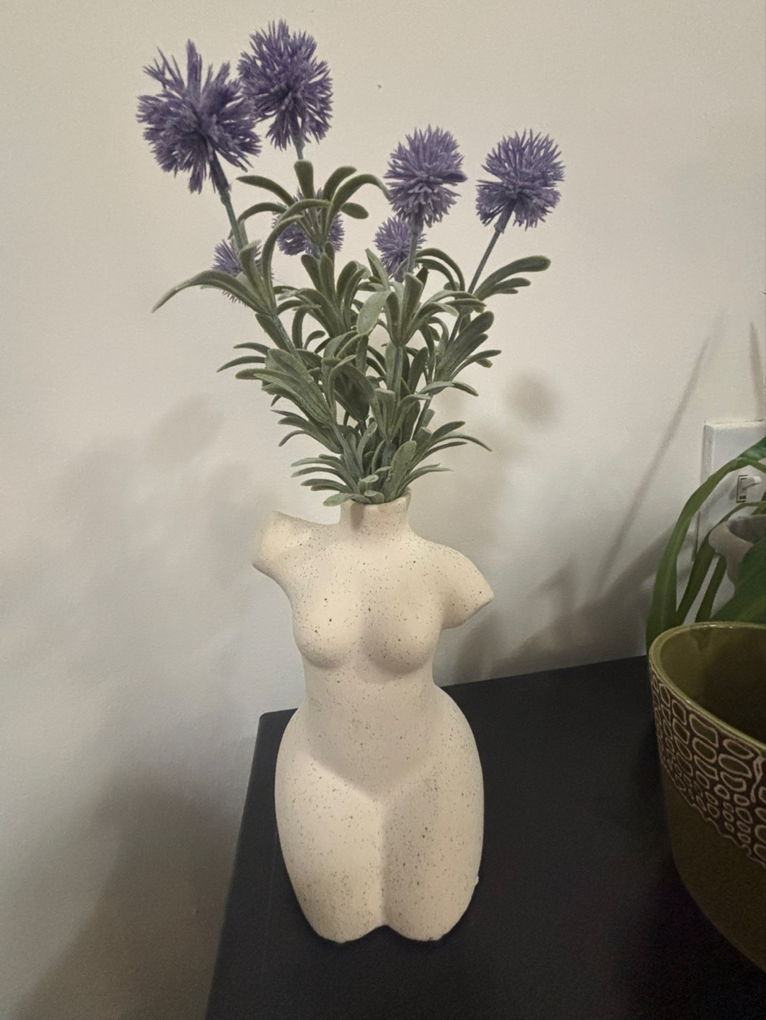 Female Torso Vase, Speckled White, With Fake Plant - photo 2