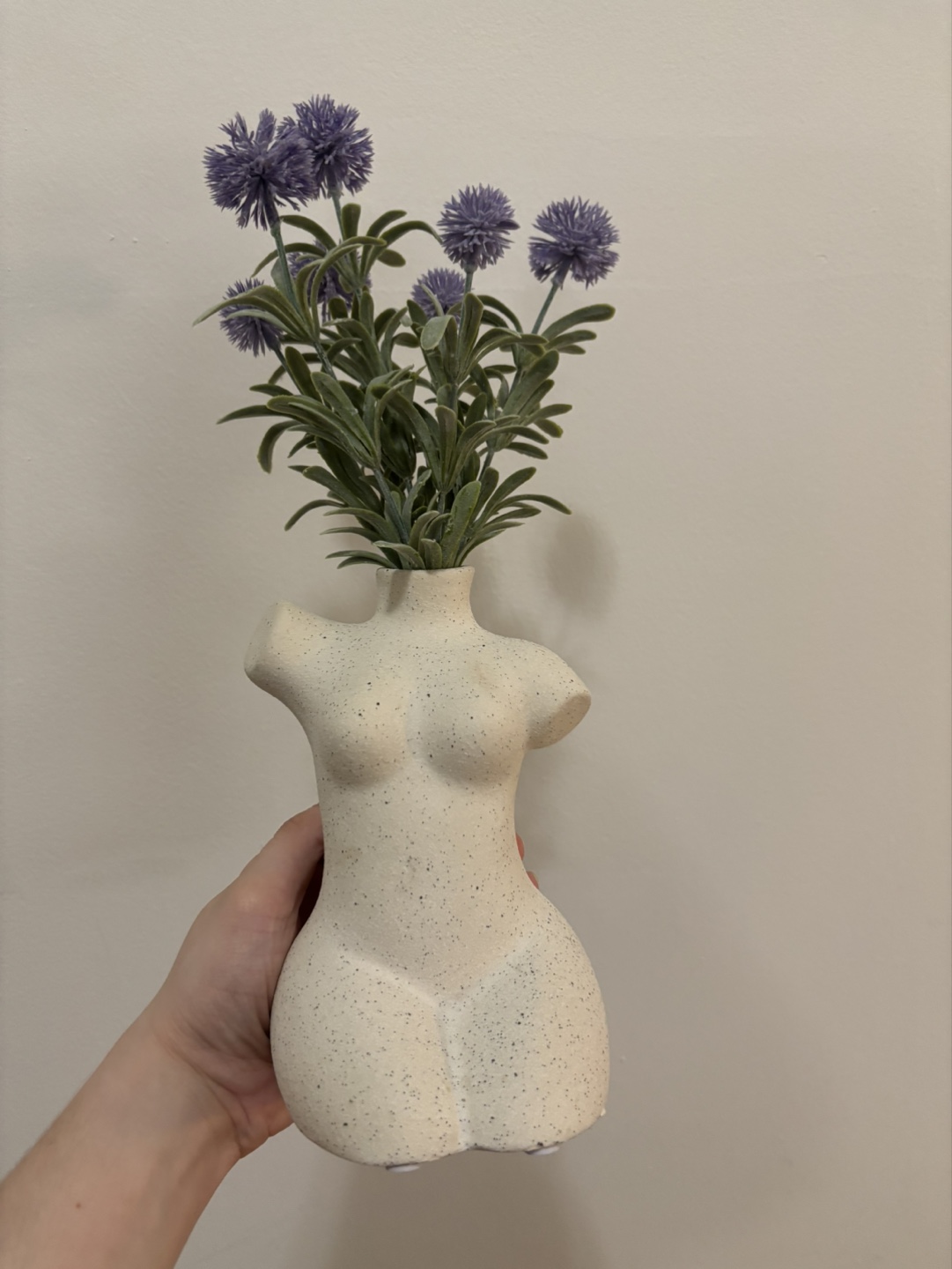 Female Torso Vase, Speckled White, With Fake Plant - photo 3