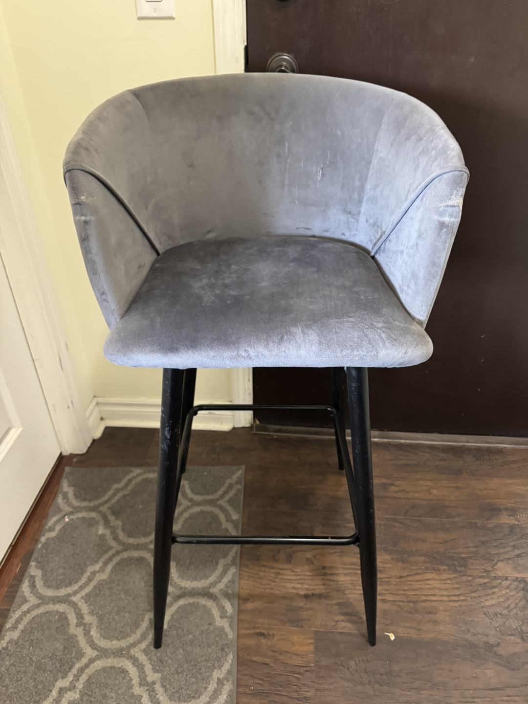 Grey Velvet Bar Stools - Set of Two