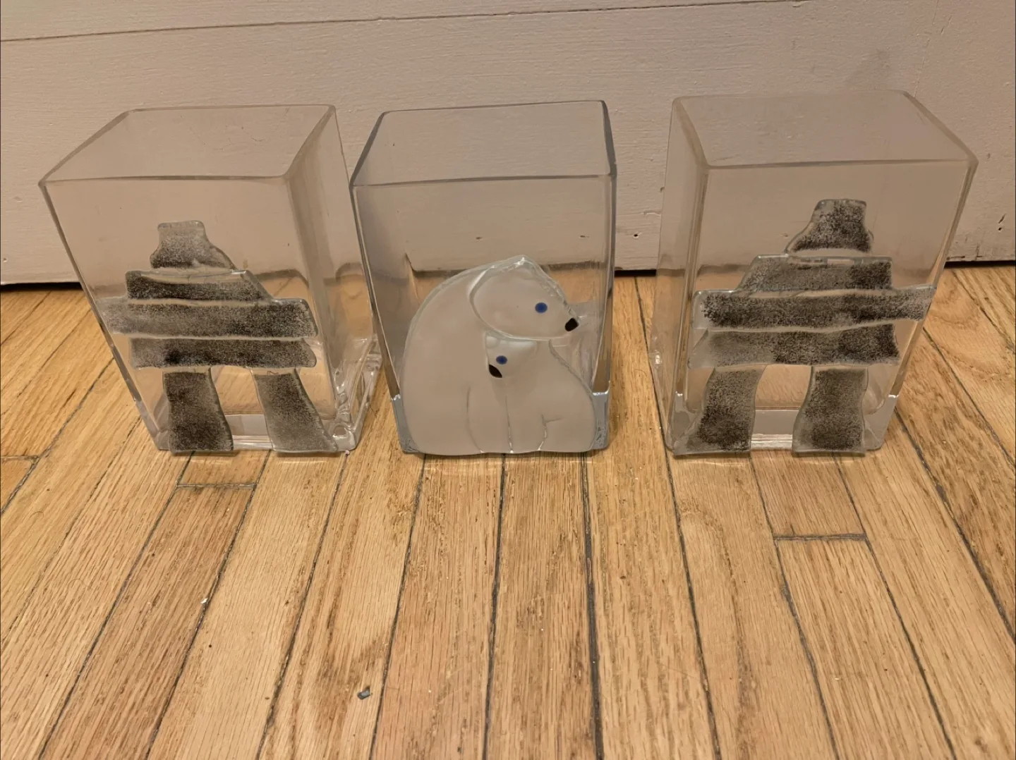 Set of 3 Fusion Art glass vases featuring bears and inukshuks image indicator(5)