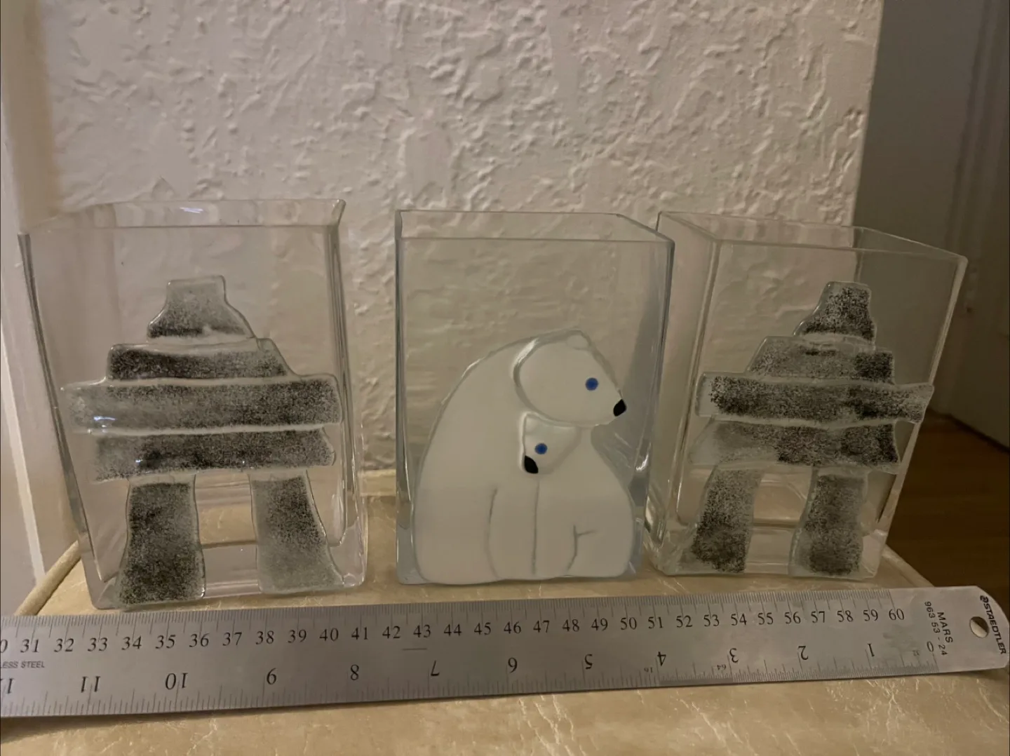 Set of 3 Fusion Art glass vases featuring bears and inukshuks image indicator(3)