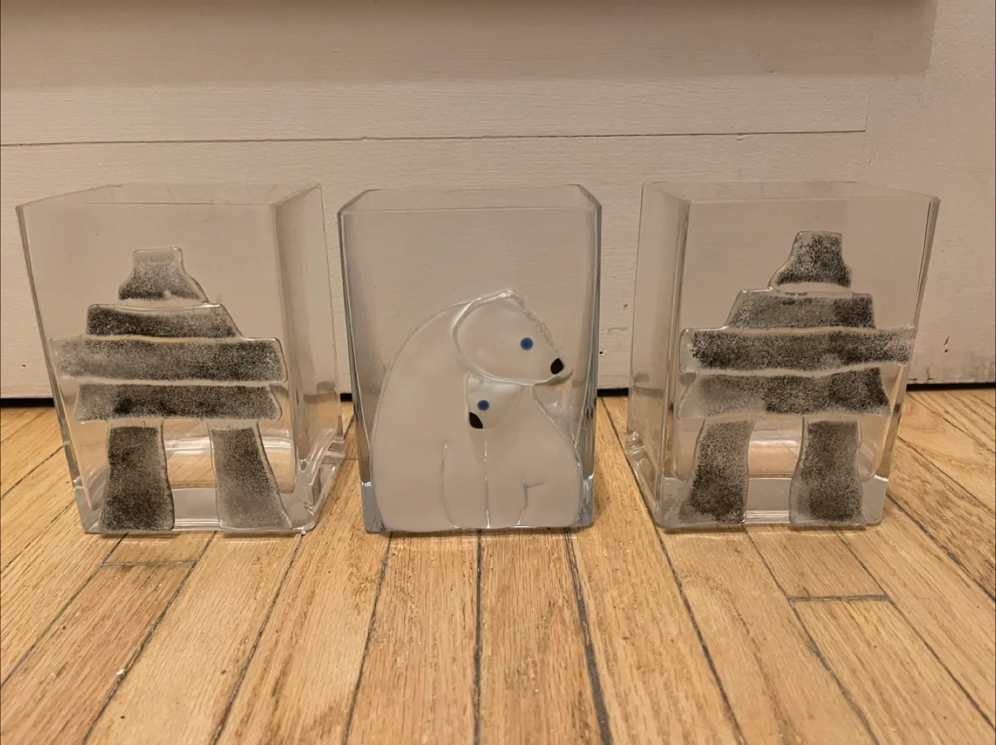 Set of 3 Fusion Art glass vases featuring bears and inukshuks image indicator(2)