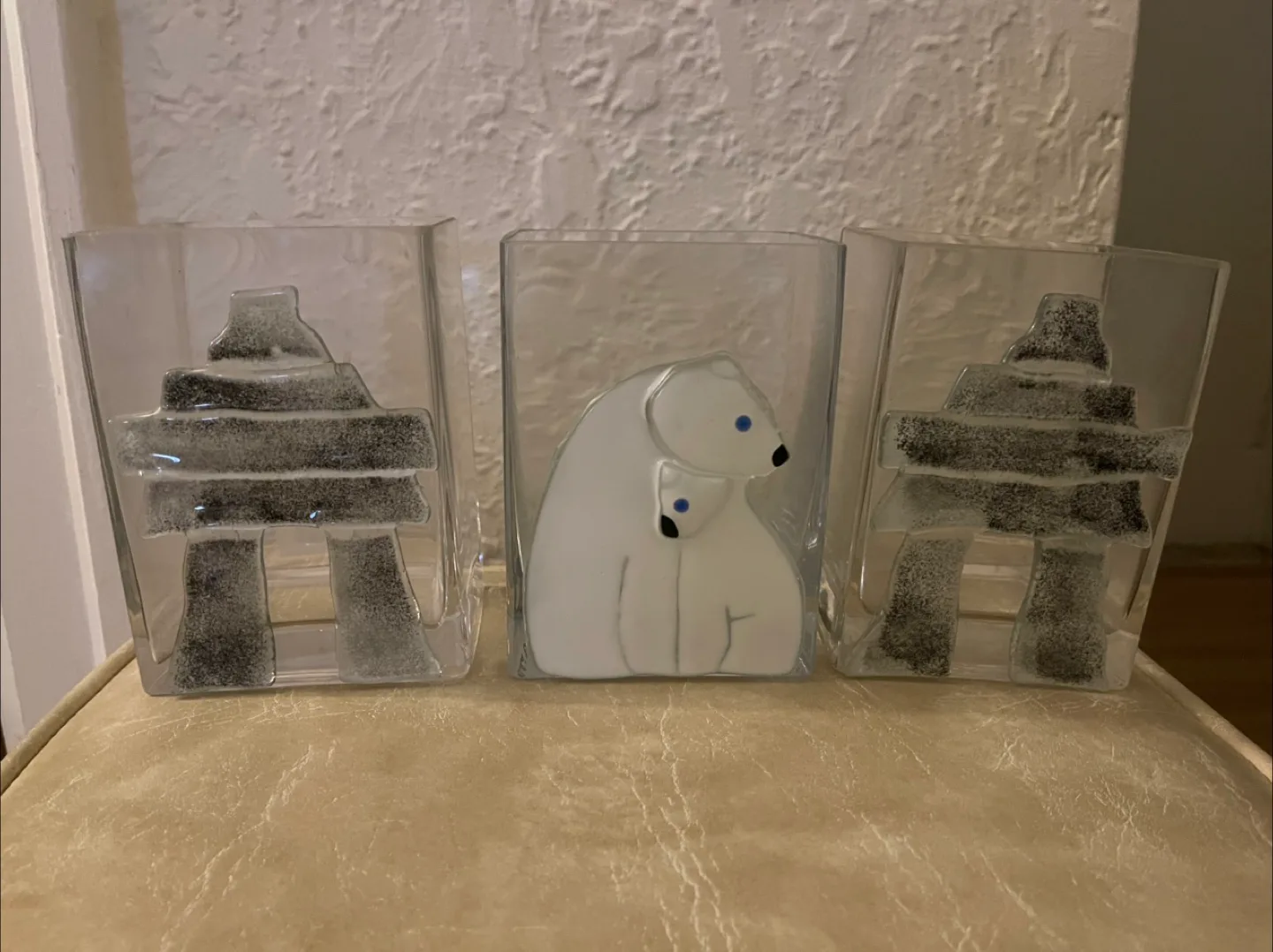 Set of 3 Fusion Art glass vases featuring bears and inukshuks thumbnail
