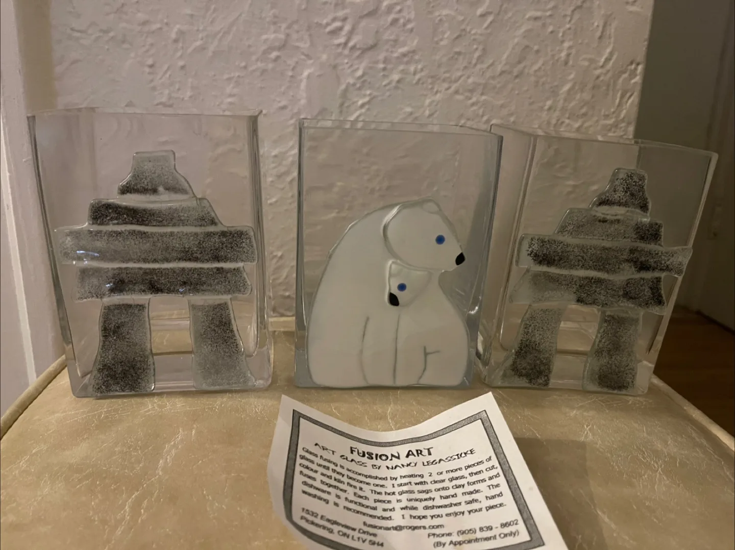 Set of 3 Fusion Art glass vases featuring bears and inukshuks image indicator(4)