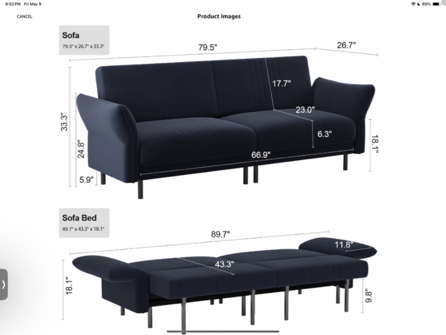 MOVING. MUST GO. Belffin Velvet Futon Sofa - photo 5