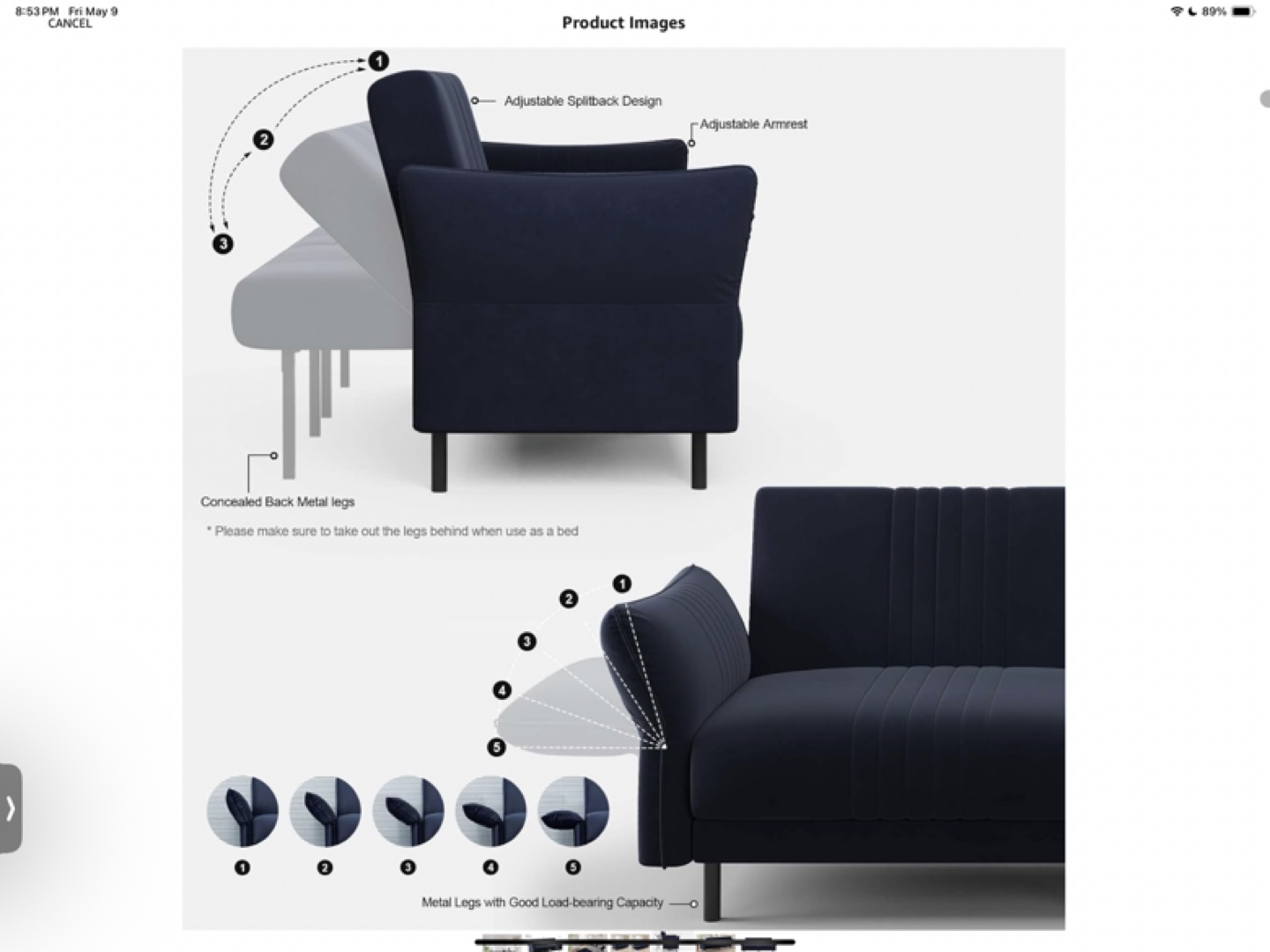 MOVING. MUST GO. Belffin Velvet Futon Sofa - photo 2