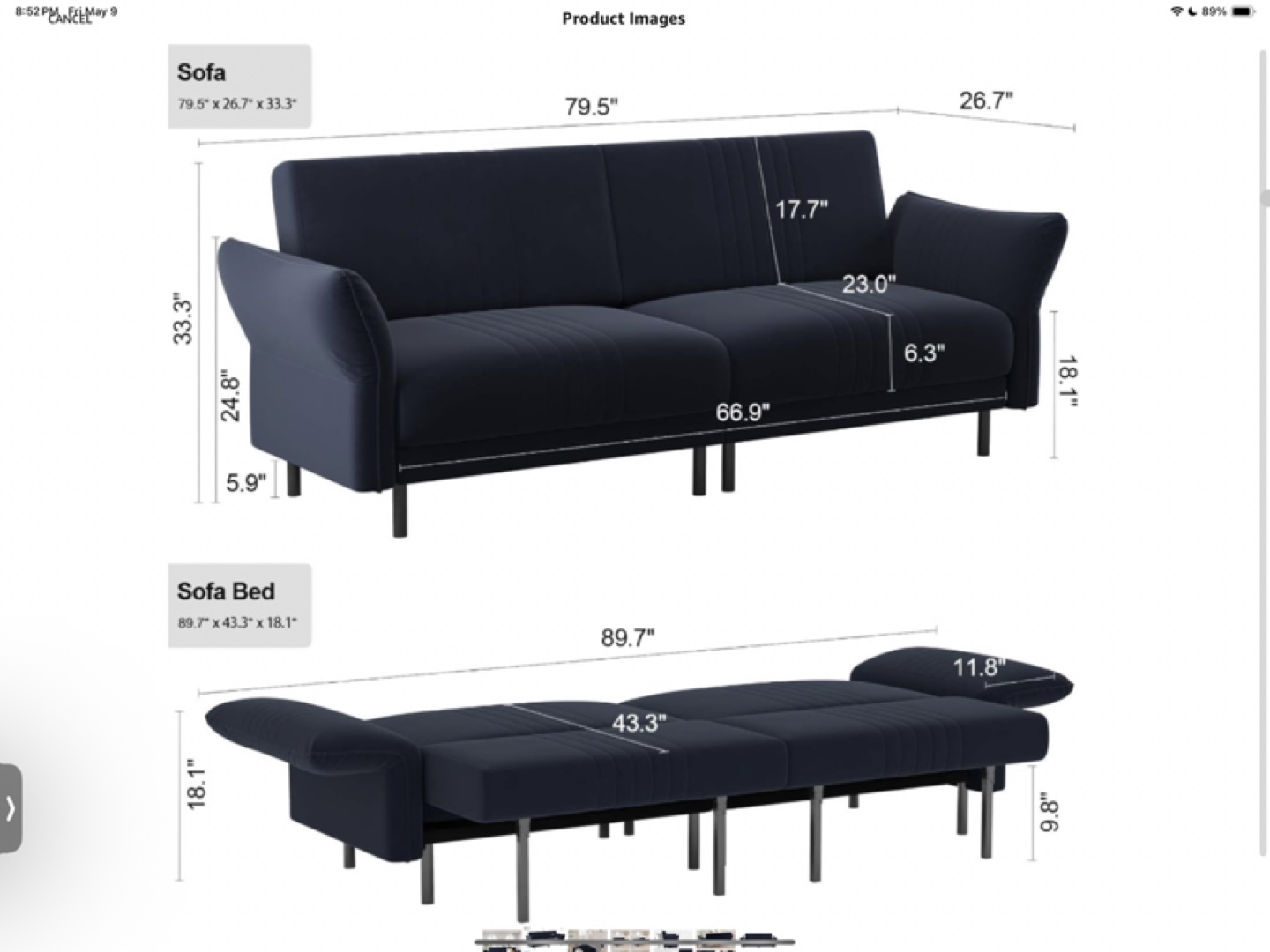MOVING. MUST GO. Belffin Velvet Futon Sofa - photo 4