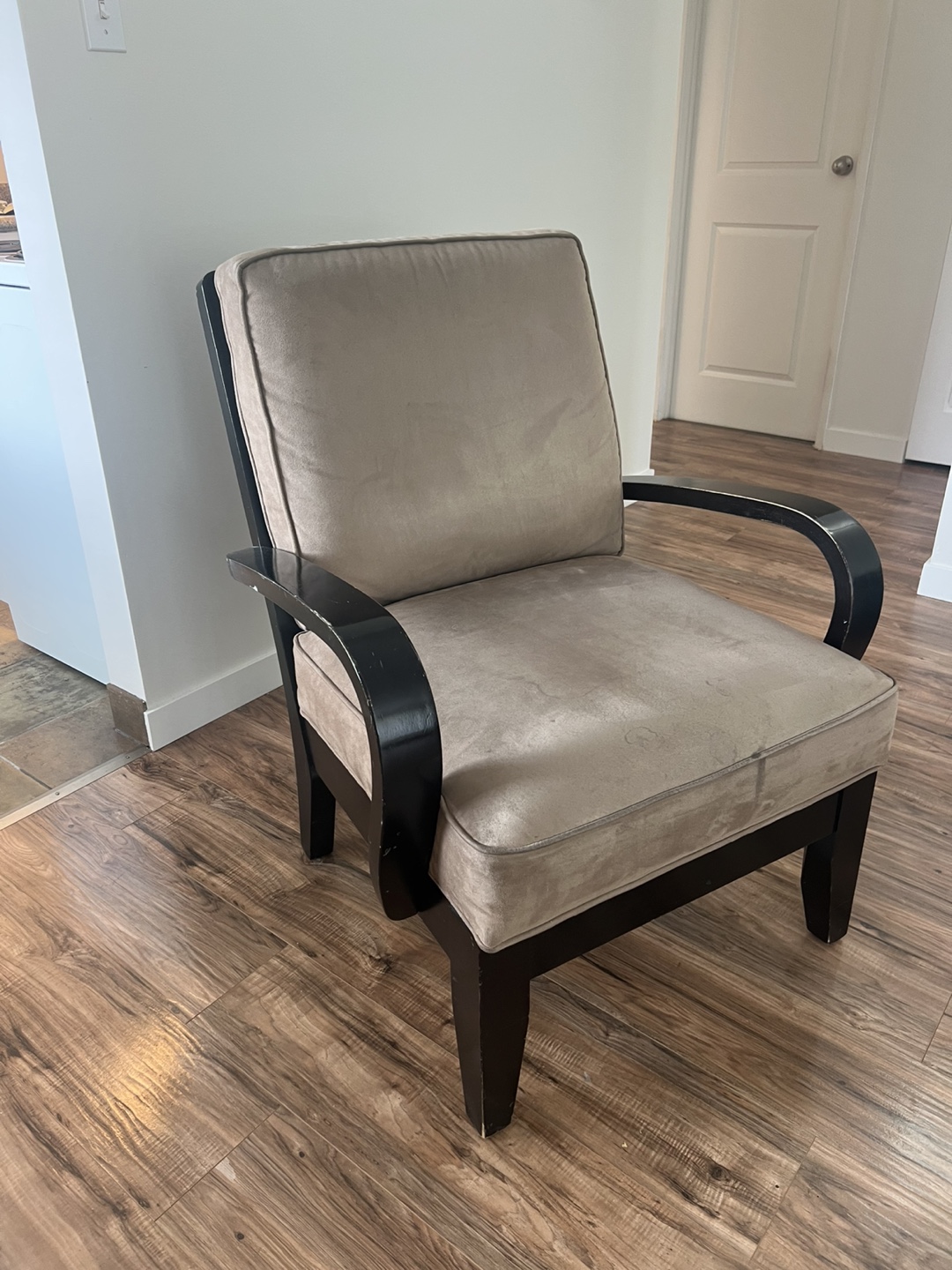 Armchair - Taupe Velvet Upholstery, Black Wood Frame - photo 3