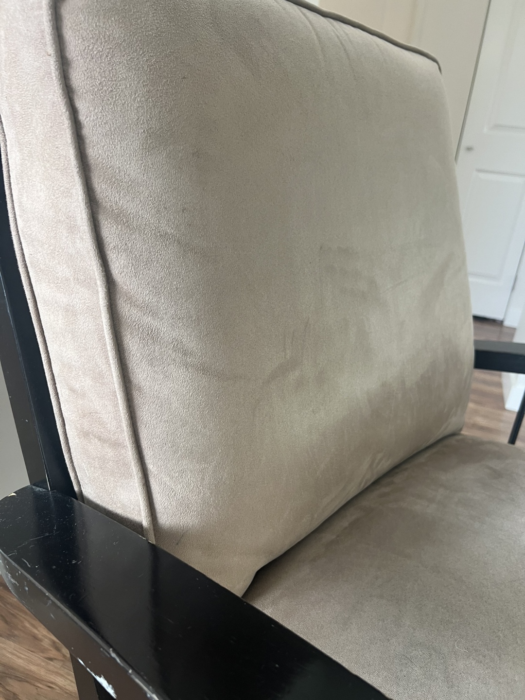 Armchair - Taupe Velvet Upholstery, Black Wood Frame - photo 5