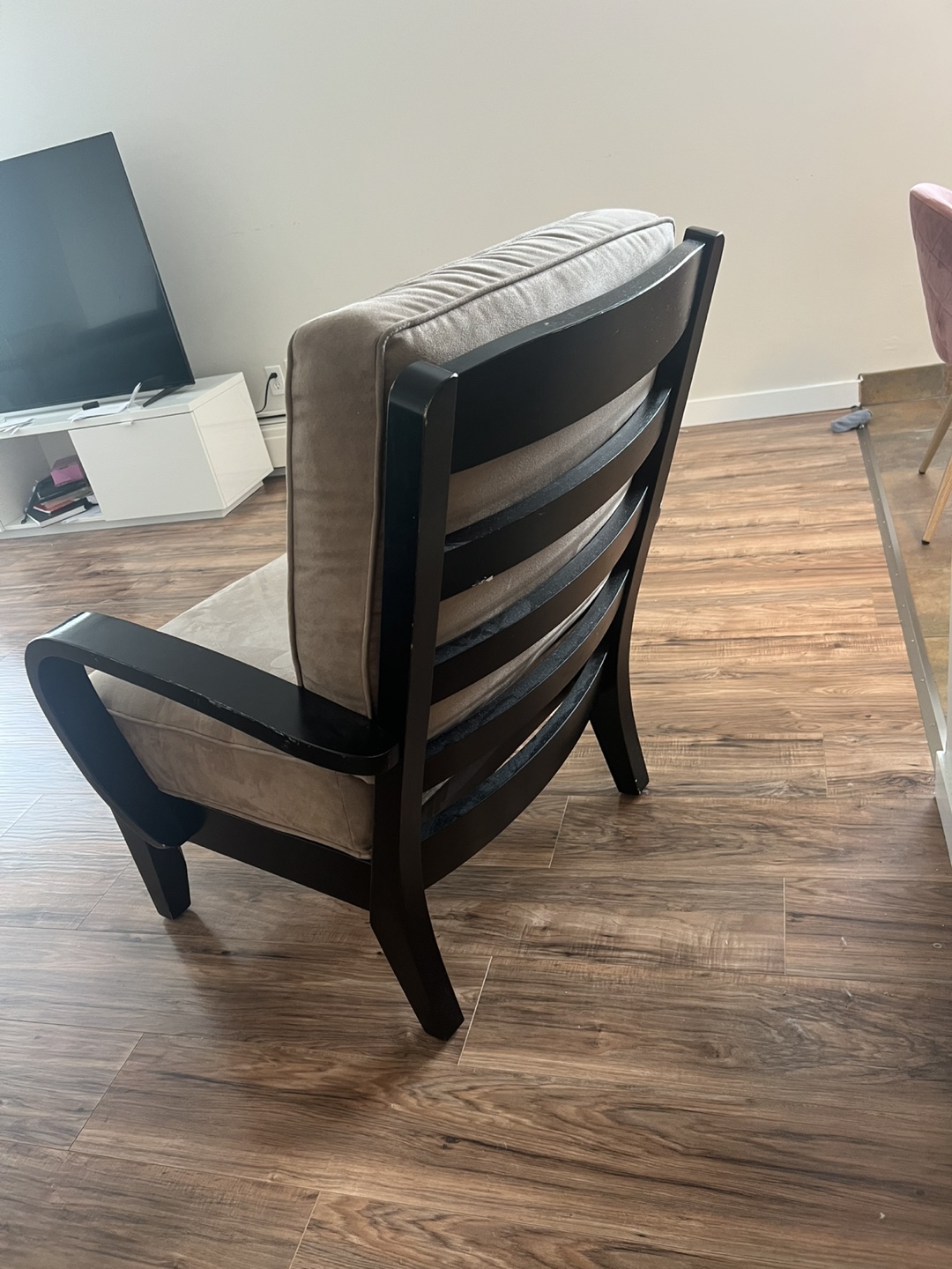 Armchair - Taupe Velvet Upholstery, Black Wood Frame - photo 2