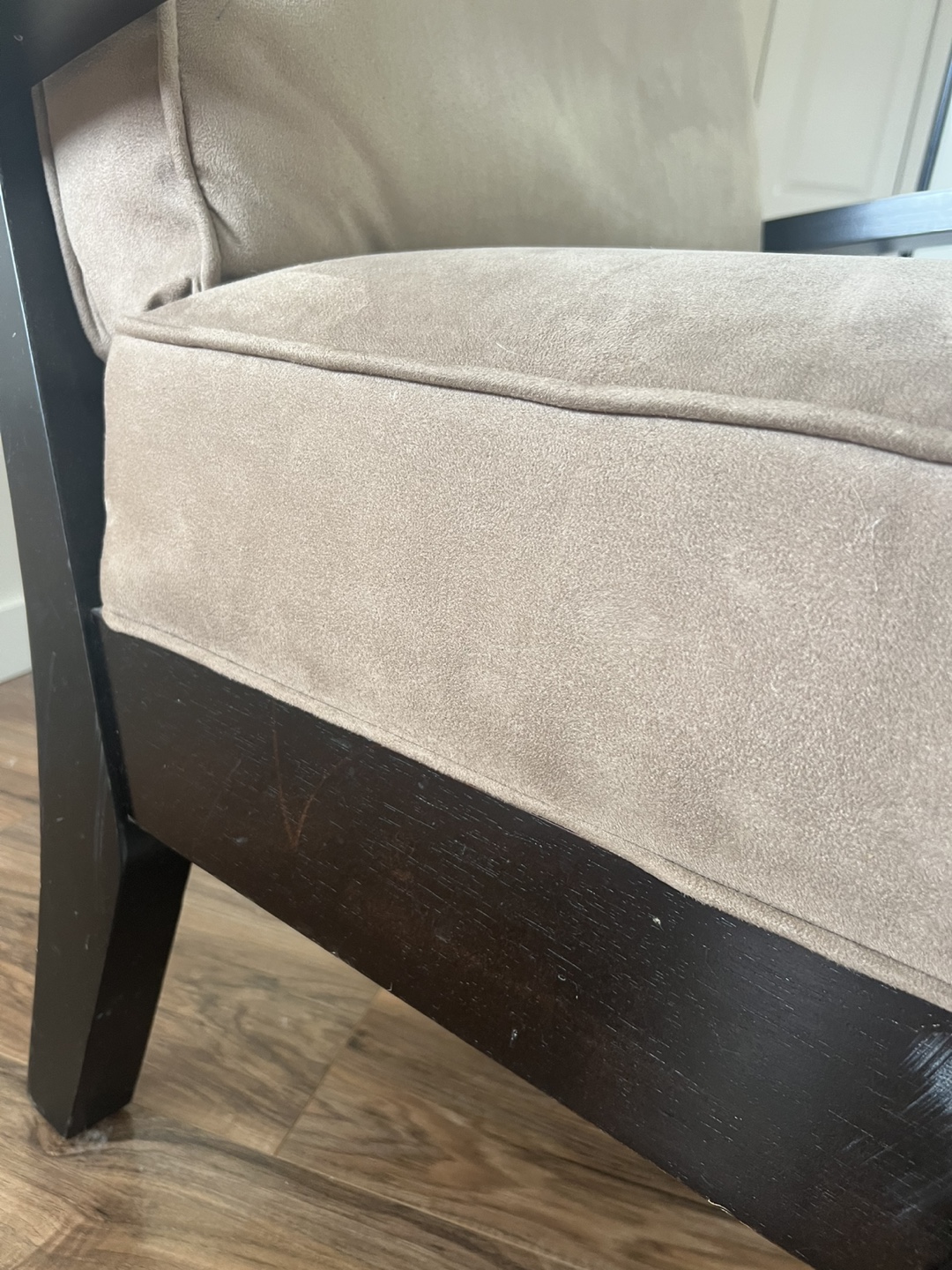 Armchair - Taupe Velvet Upholstery, Black Wood Frame - photo 4