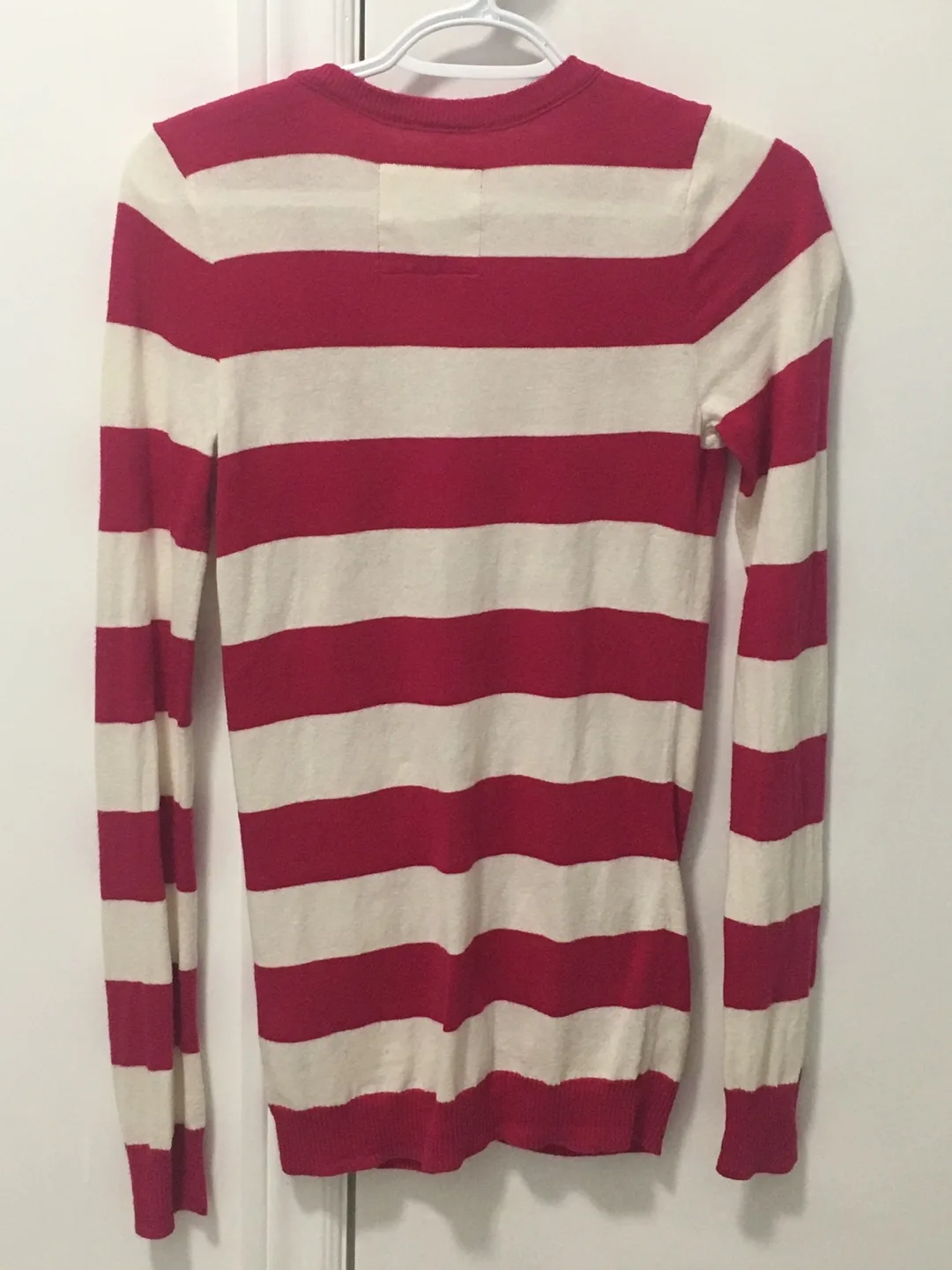 🏒Hollister Pink & White Striped Cardigan Sweater Size Small image indicator(3)