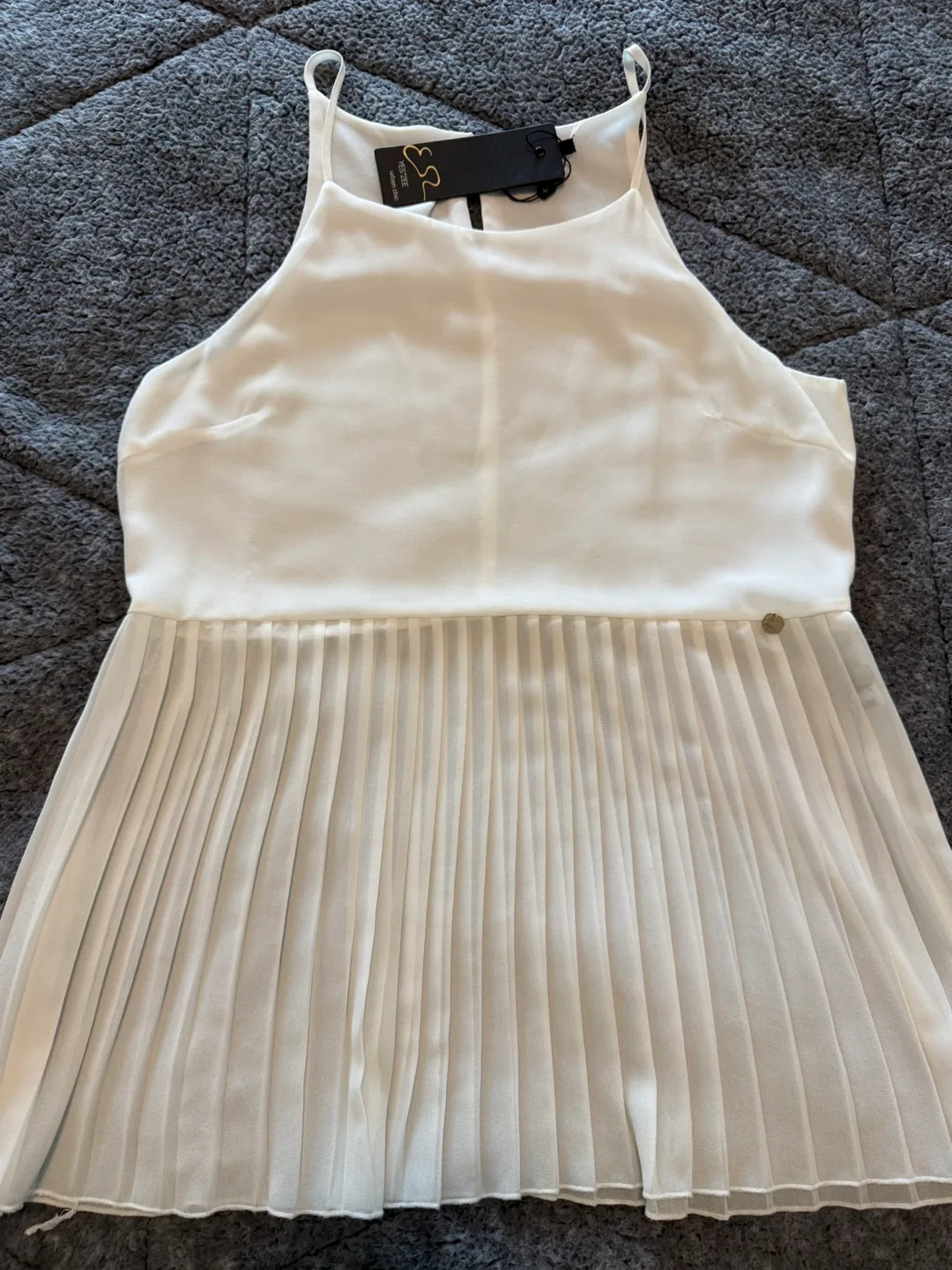 White Pleated Sleeveless Blouse