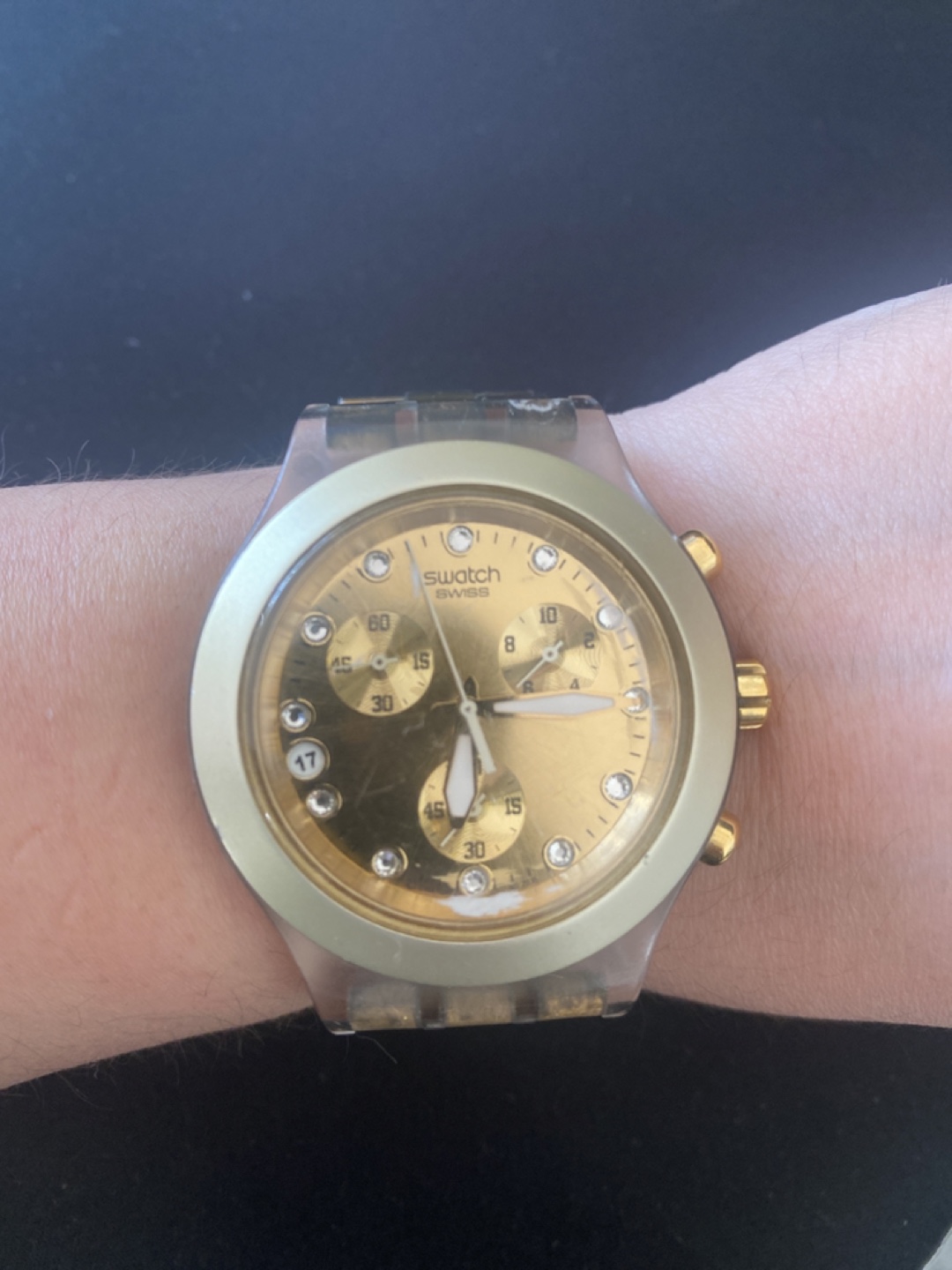 Swatch Diaphane Gold Chronograph Watch with Extra Links - photo 4