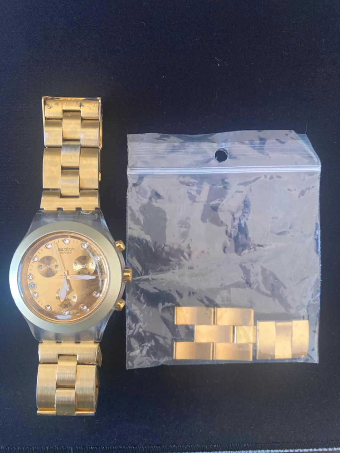 Swatch Diaphane Gold Chronograph Watch with Extra Links