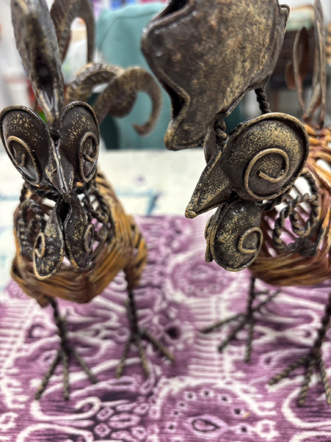 Pair of Metal and Wicker Roosters - photo 4