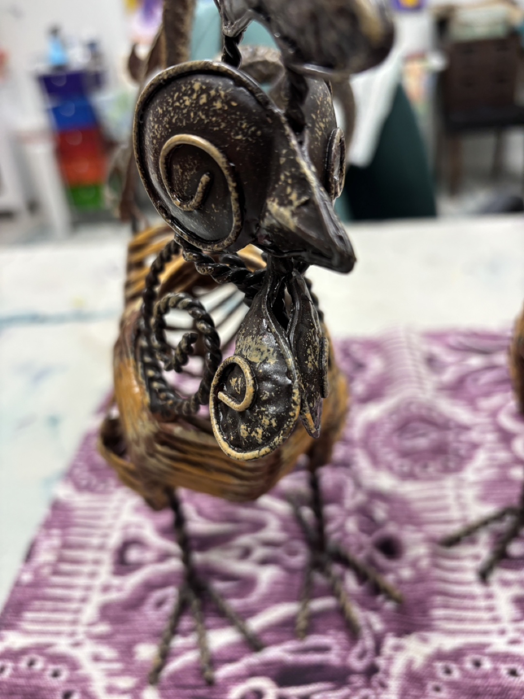 Pair of Metal and Wicker Roosters - photo 3