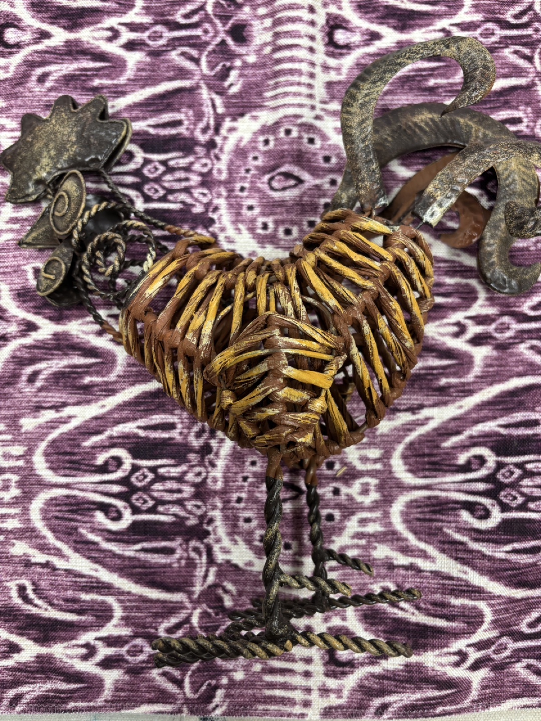 Pair of Metal and Wicker Roosters - photo 5