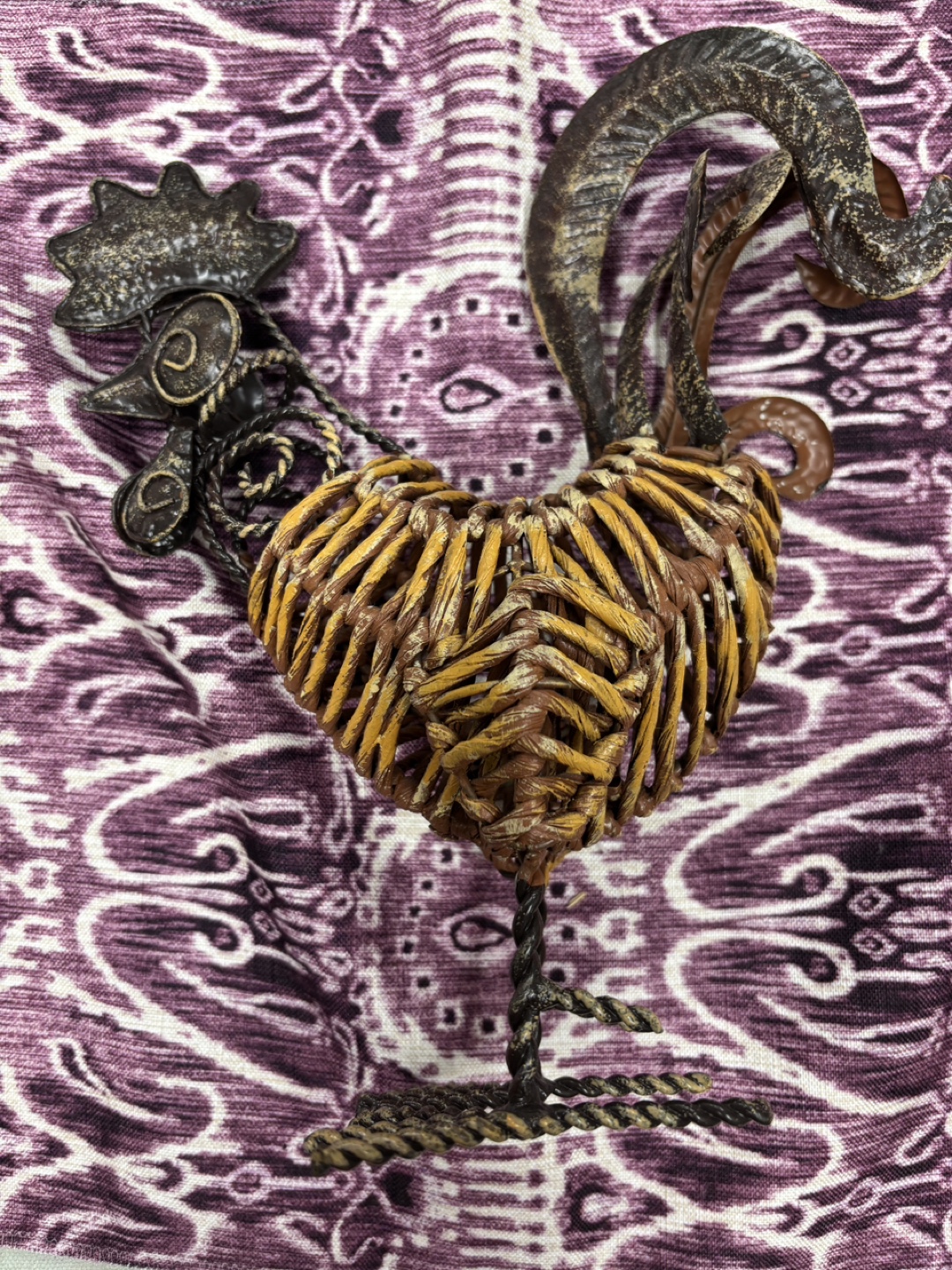Pair of Metal and Wicker Roosters - photo 2